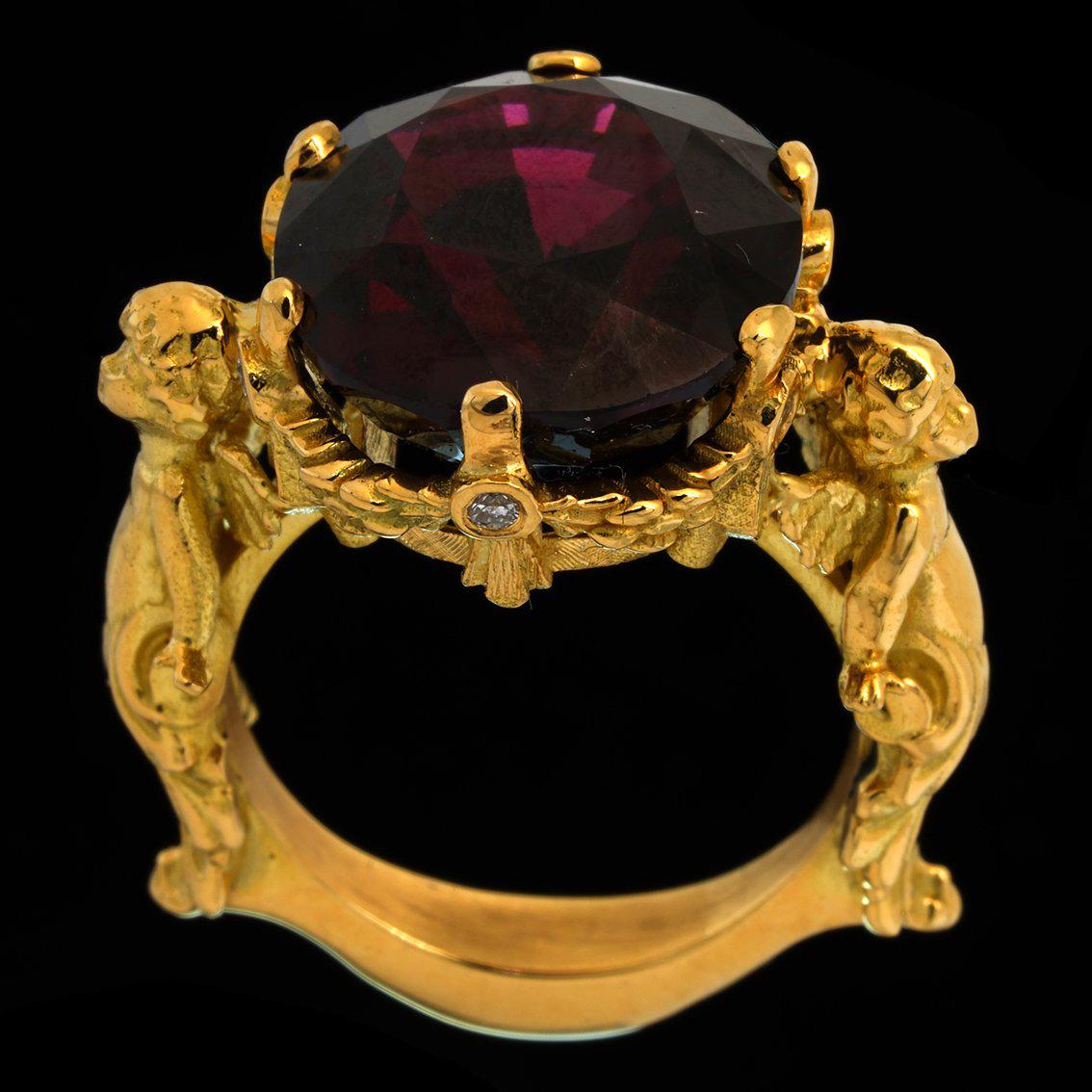 Amorini Ring in 18 Karat Yellow Gold with Garnet and White Diamonds 4