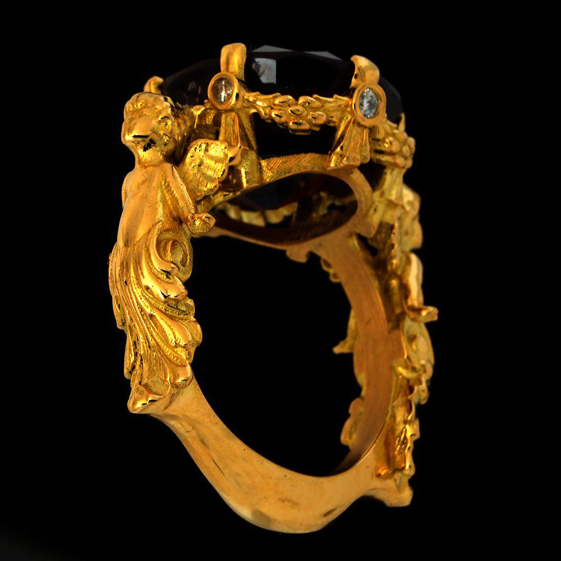 Amorini Ring in 18 Karat Yellow Gold with Garnet and White Diamonds 9