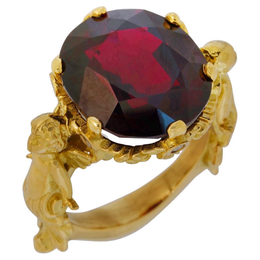 Amorini Ring in 18 Karat Yellow Gold with Garnet and White Diamonds