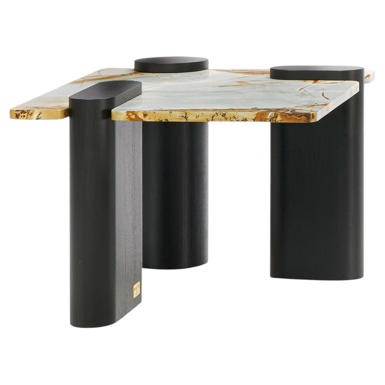 Amoris Tall Side Table in Blue Roma Quartzite & Moka Ash