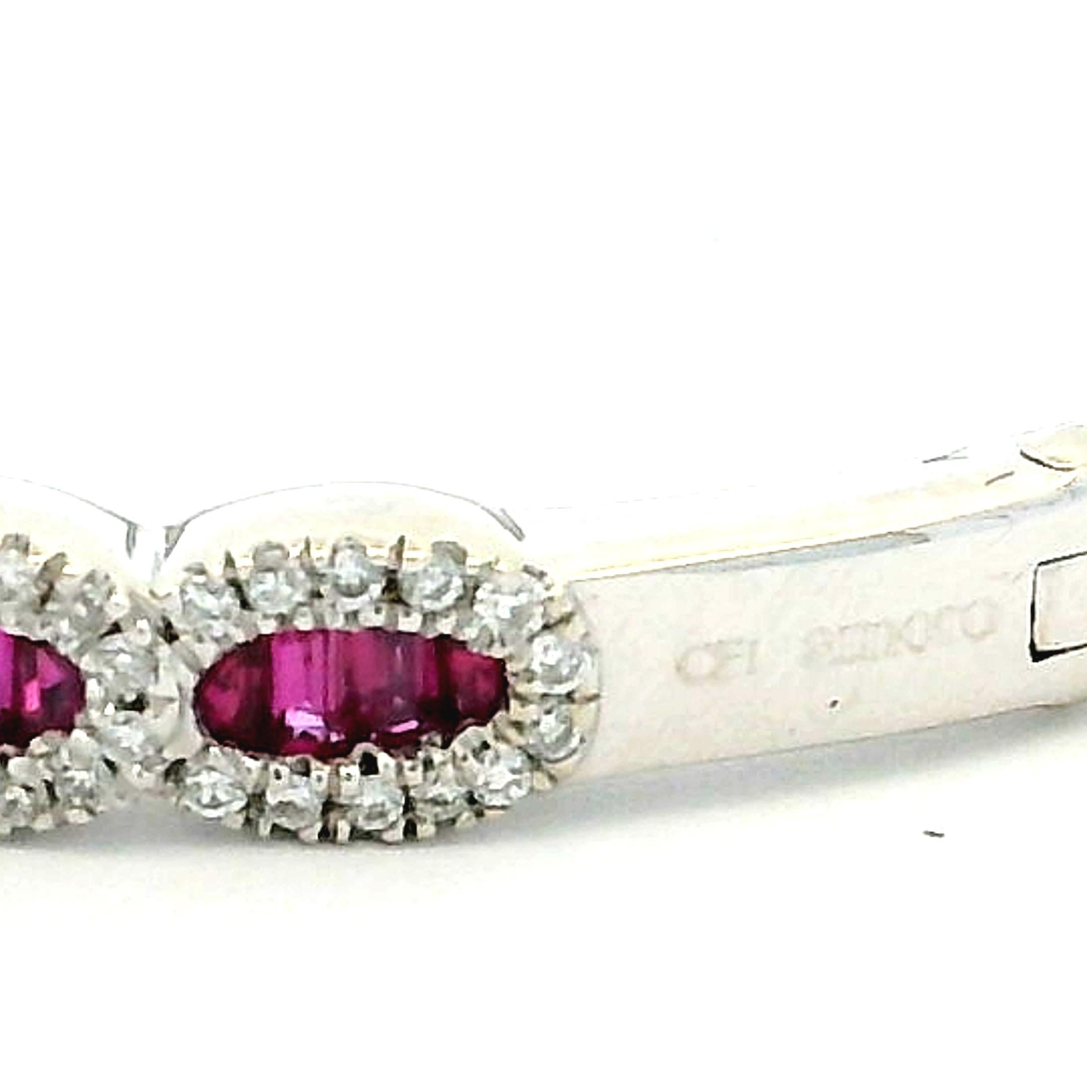 Amoro 14K White Gold Ruby and Diamond Halo Bangle Bracelet, 3.0 Carat Total in vendita 2