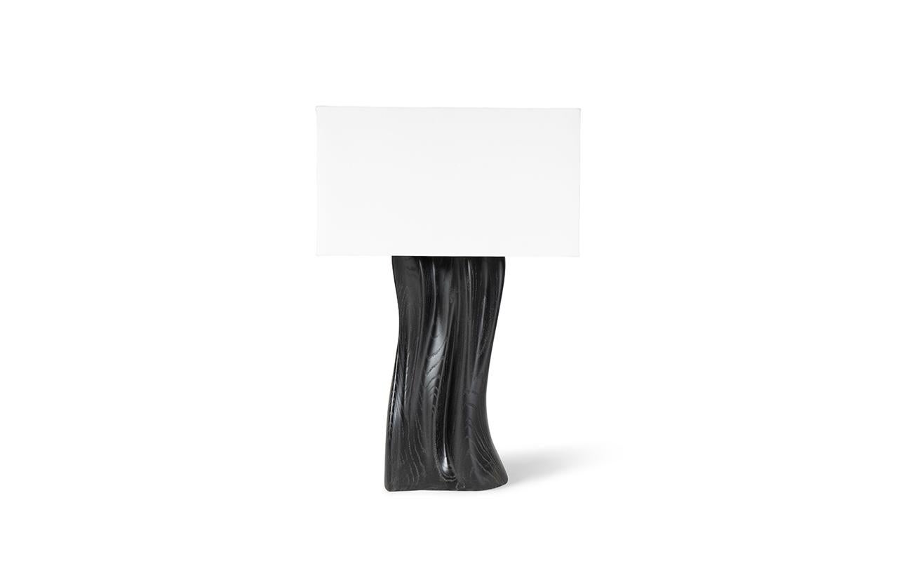 Organic Modern Amoroph Doris Table lamp Ebony stain on Ash wood with Ivory Silk shade For Sale