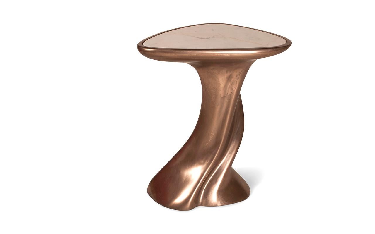 Modern Amorph Abbi Side Table Bronze Finish with White Marble Top
