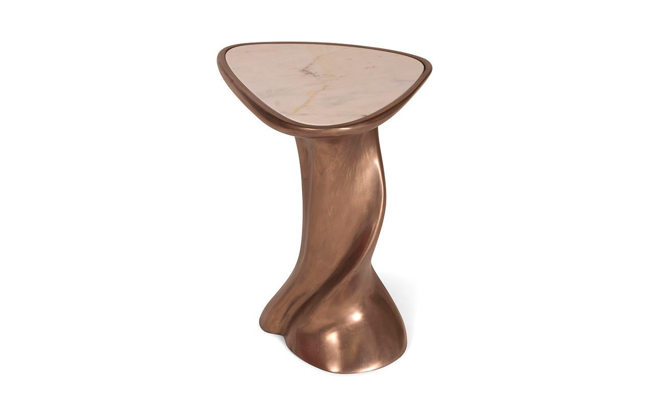 American Amorph Abbi Side Table Bronze Finish with White Marble Top