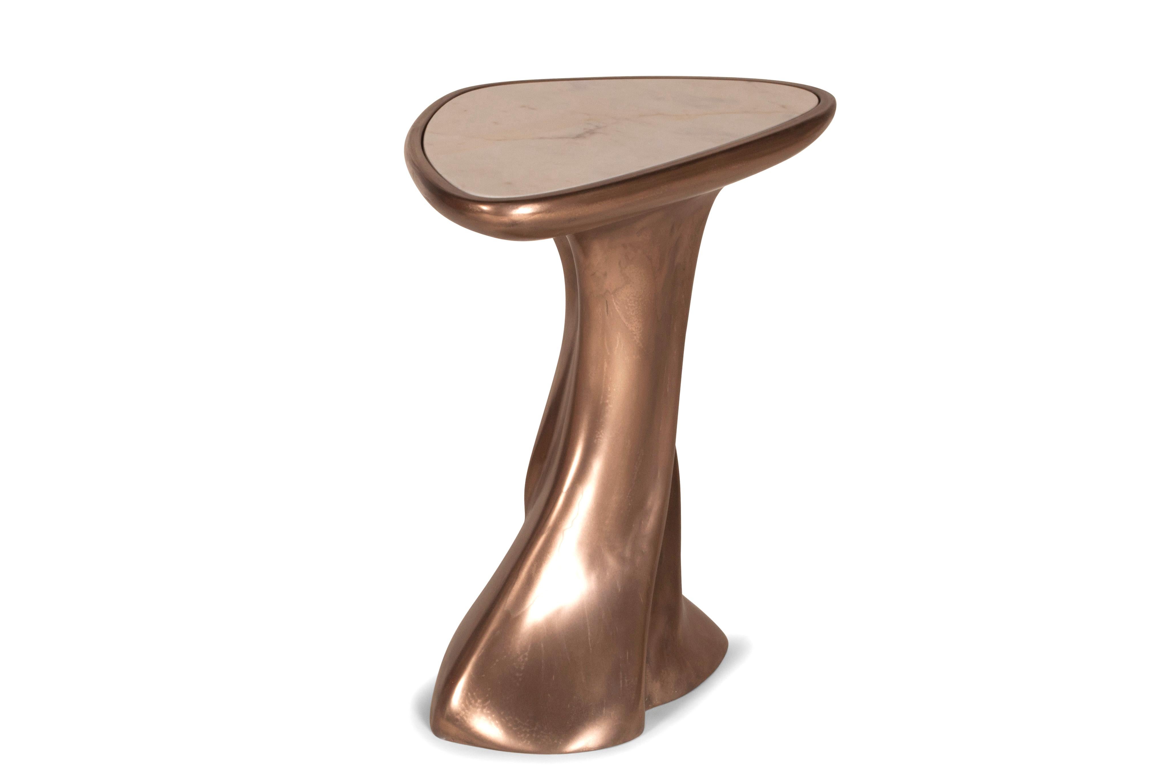 Amorph Abbi Side Table Bronze Finish with White Marble Top In New Condition In Los Angeles, CA