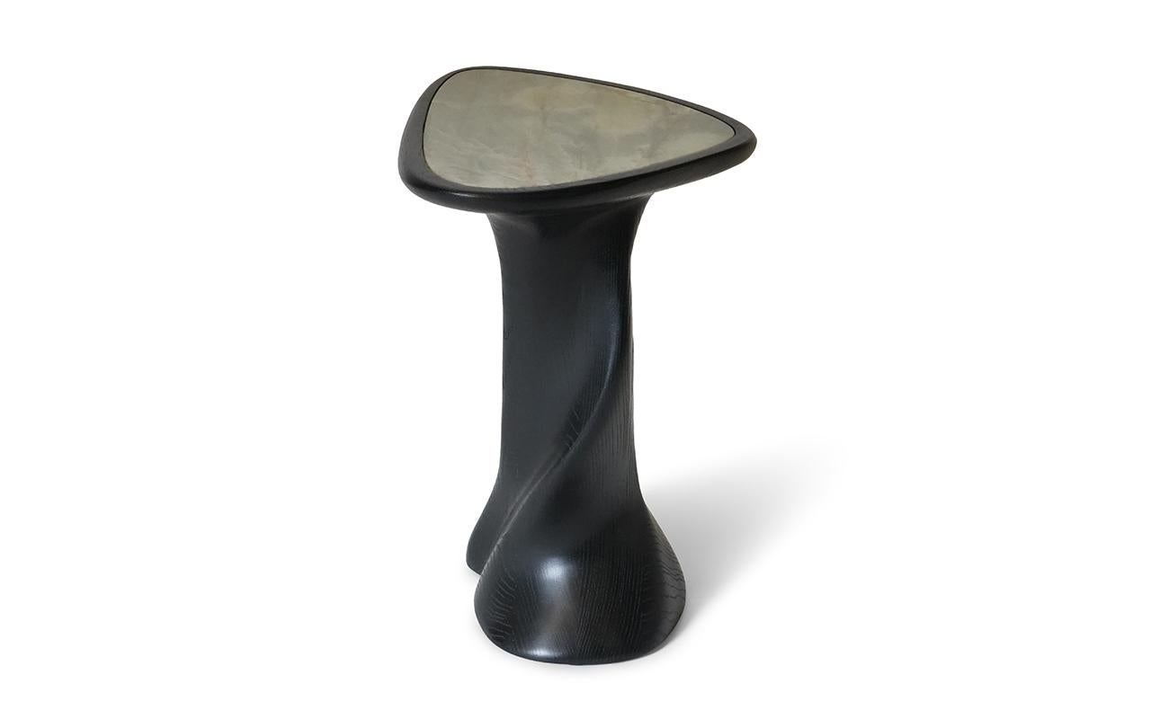 Modern Amorph Abbi Side Table Ebony stain on Ash wood with Marble Top For Sale