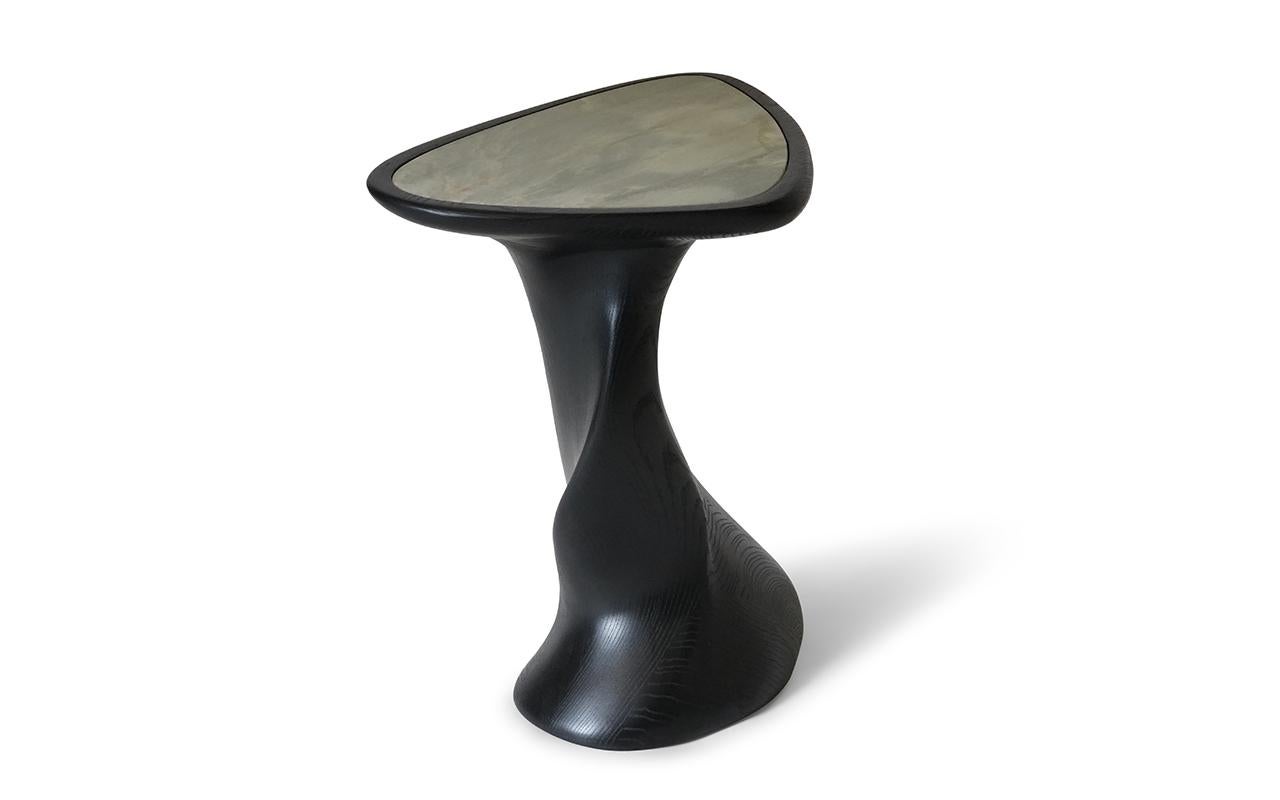 American Amorph Abbi Side Table Ebony stain on Ash wood with Marble Top For Sale