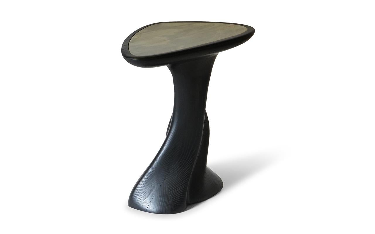 Carved Amorph Abbi Side Table Ebony stain on Ash wood with Marble Top For Sale