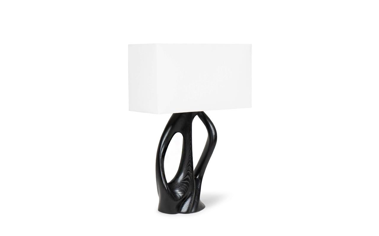 Organic Modern Amorph Ana Table lamp Ebony stain on Ash wood with Ivory silk shade For Sale