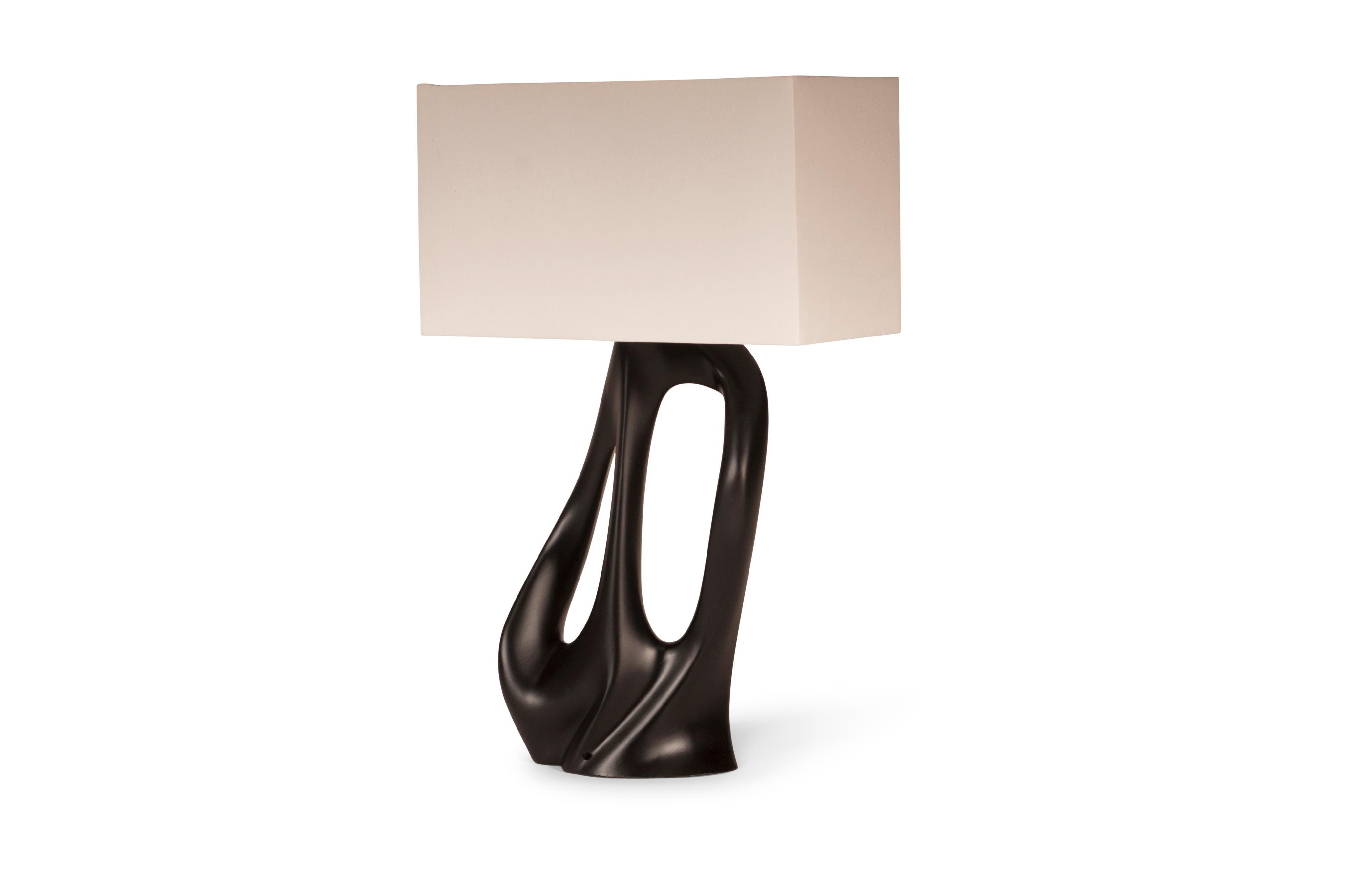 American Amorph Ana Table Lamp in Black Lacquer and Ivory Silk Shade For Sale