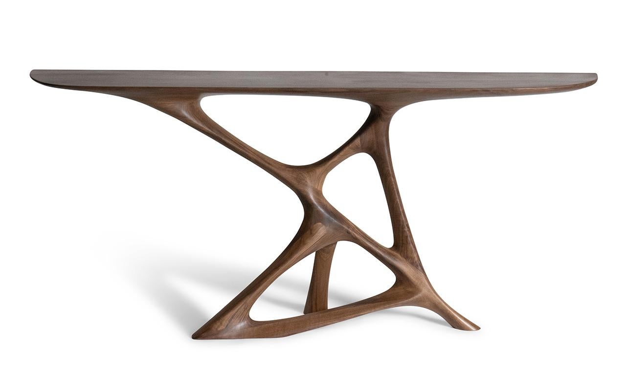 Moderne Table console Amorph Anika en teinte naturelle sur bois de noyer en vente