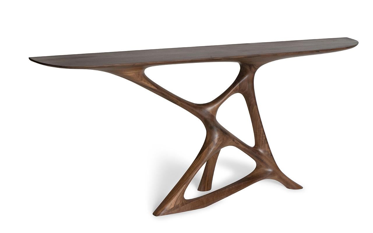 Polished Amorph Anika Console table in Natural stain on Walnut wood For Sale