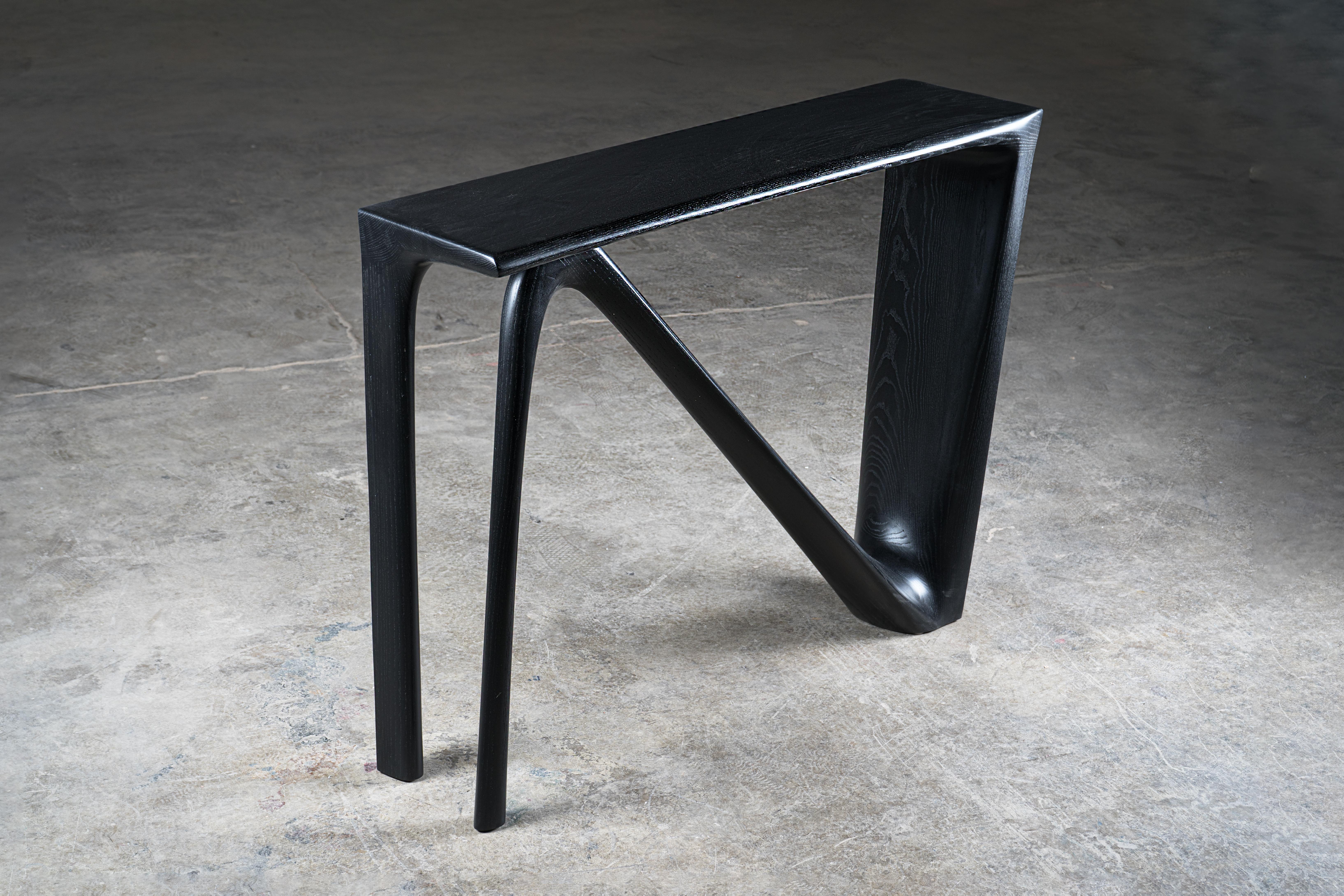 Carved Astra Console Table in Ebony stain on Ash wood by Amorph For Sale