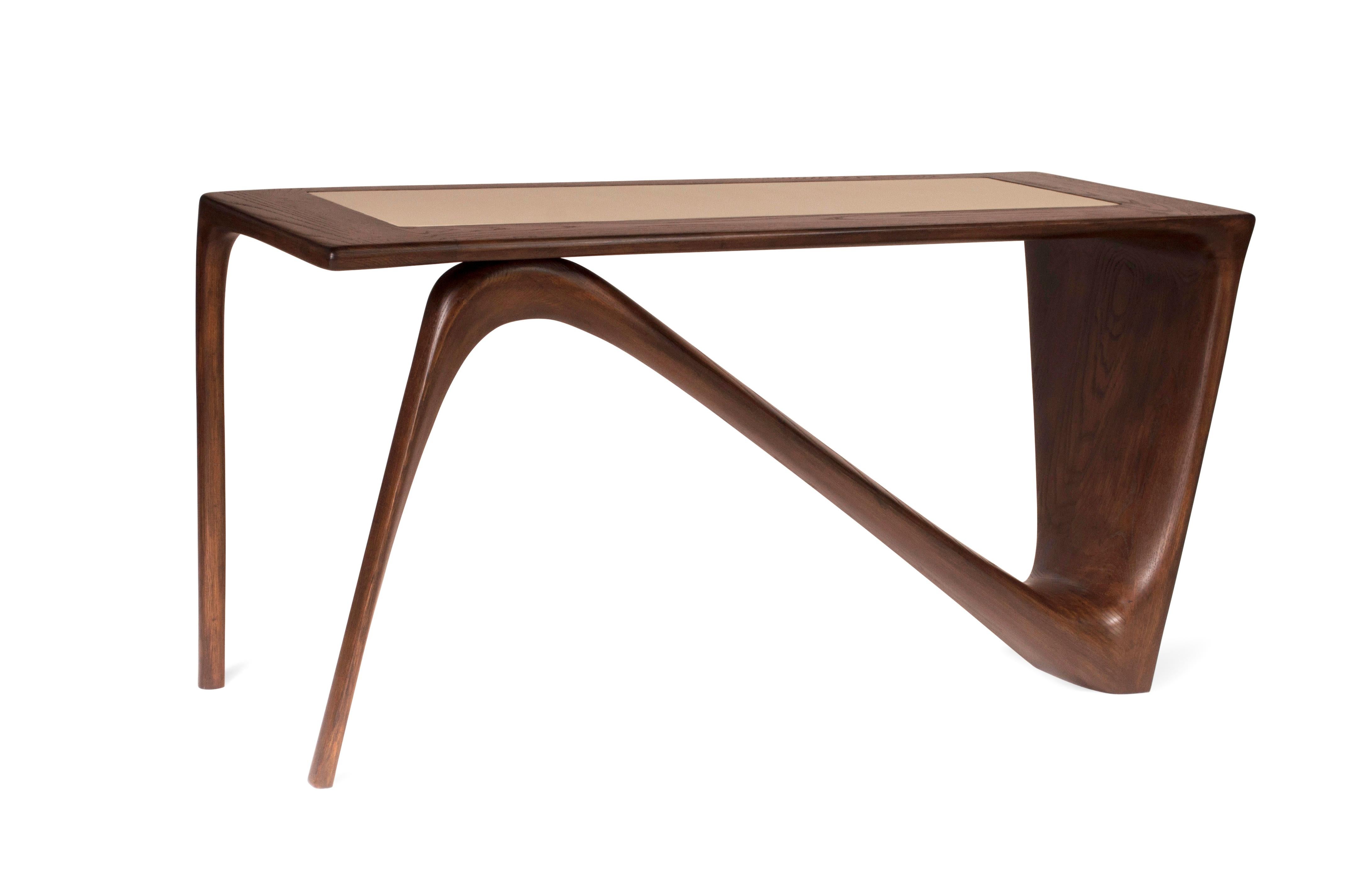 American Amorph Astra Desk Graphite Walnut stain on Ash wood with Top leather For Sale