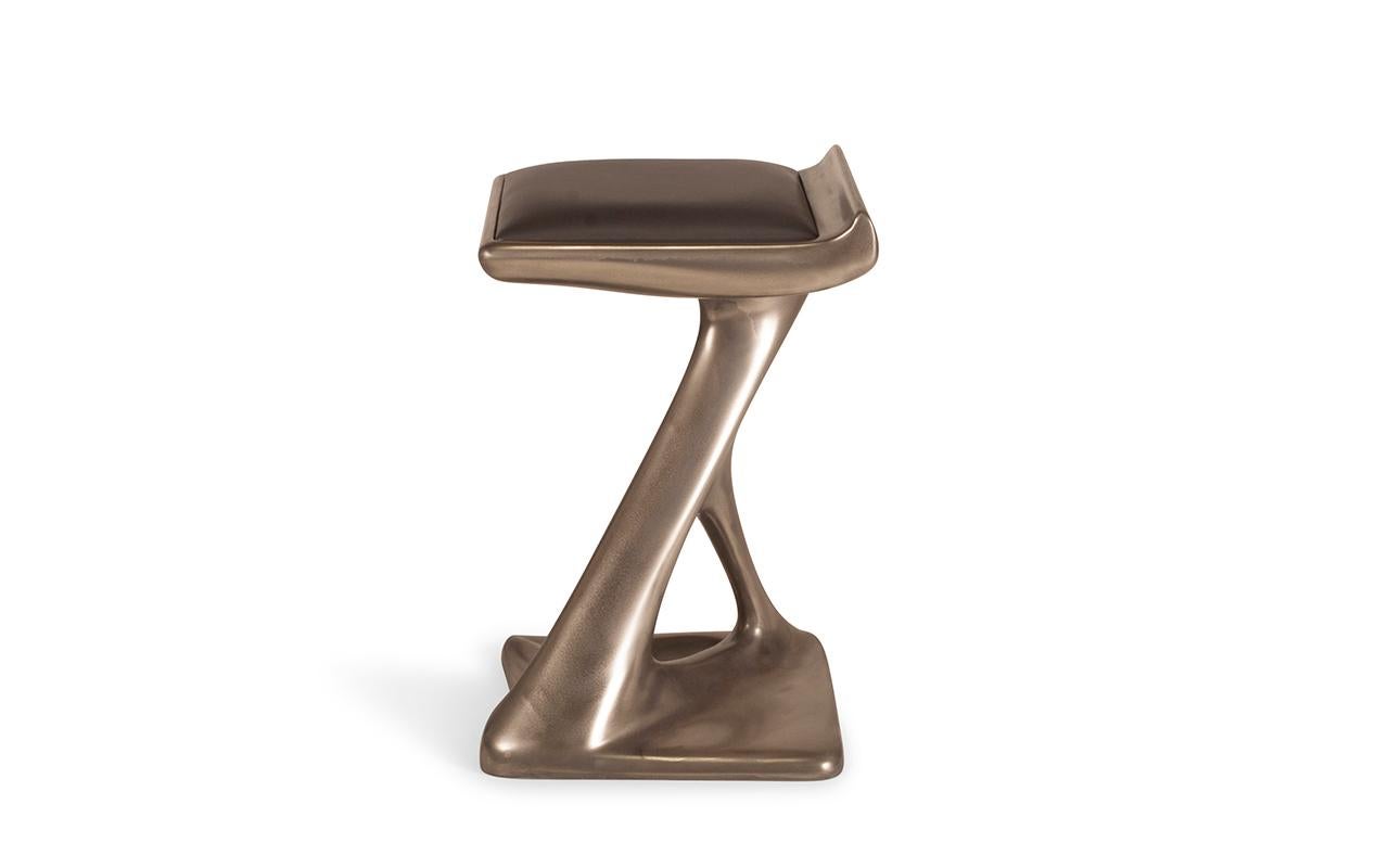 Modern Amorph Attitude Bar Stool in Nickel Finish with Upholstery
