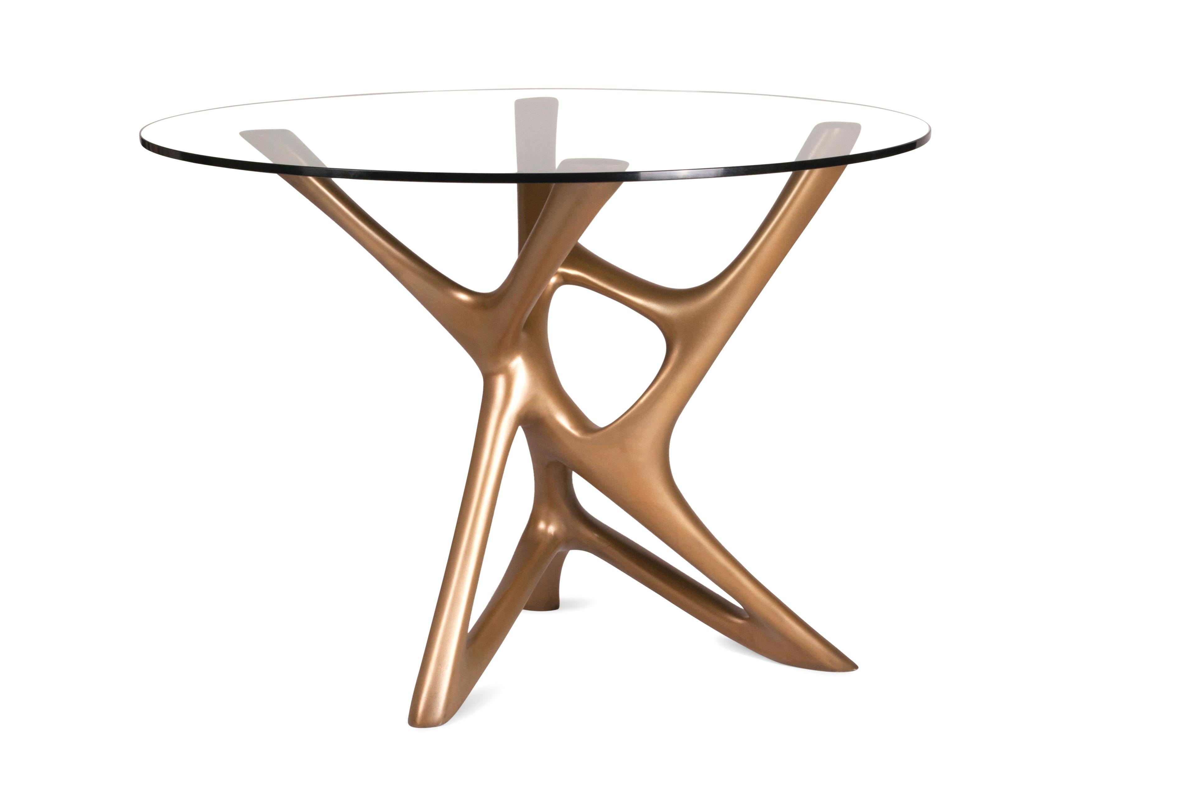 Modern Amorph Ava Center / Dining Table, Gold Finish, Wood