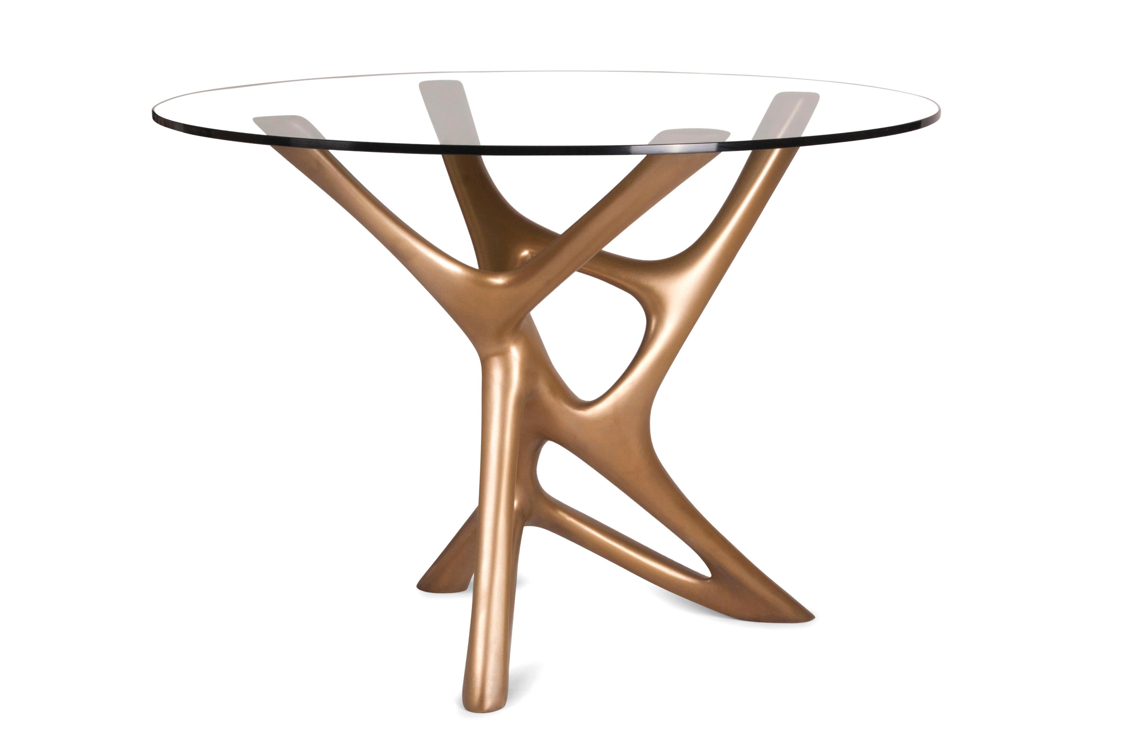 Contemporary Amorph Ava Center / Dining Table, Gold Finish, Wood