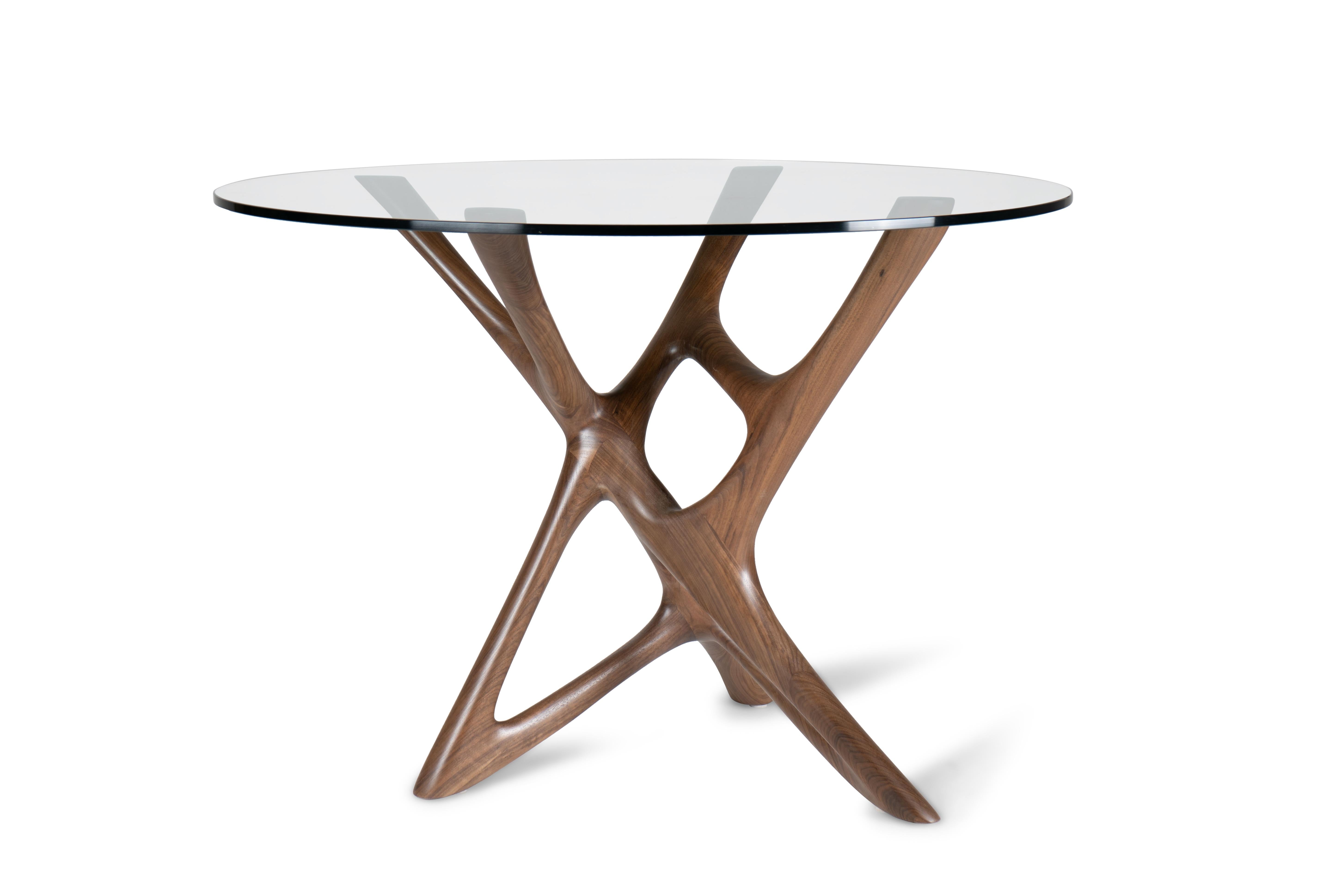 Organic Modern Ava Center Table, Natural stain on Walnut with Glass Top by Amorph For Sale