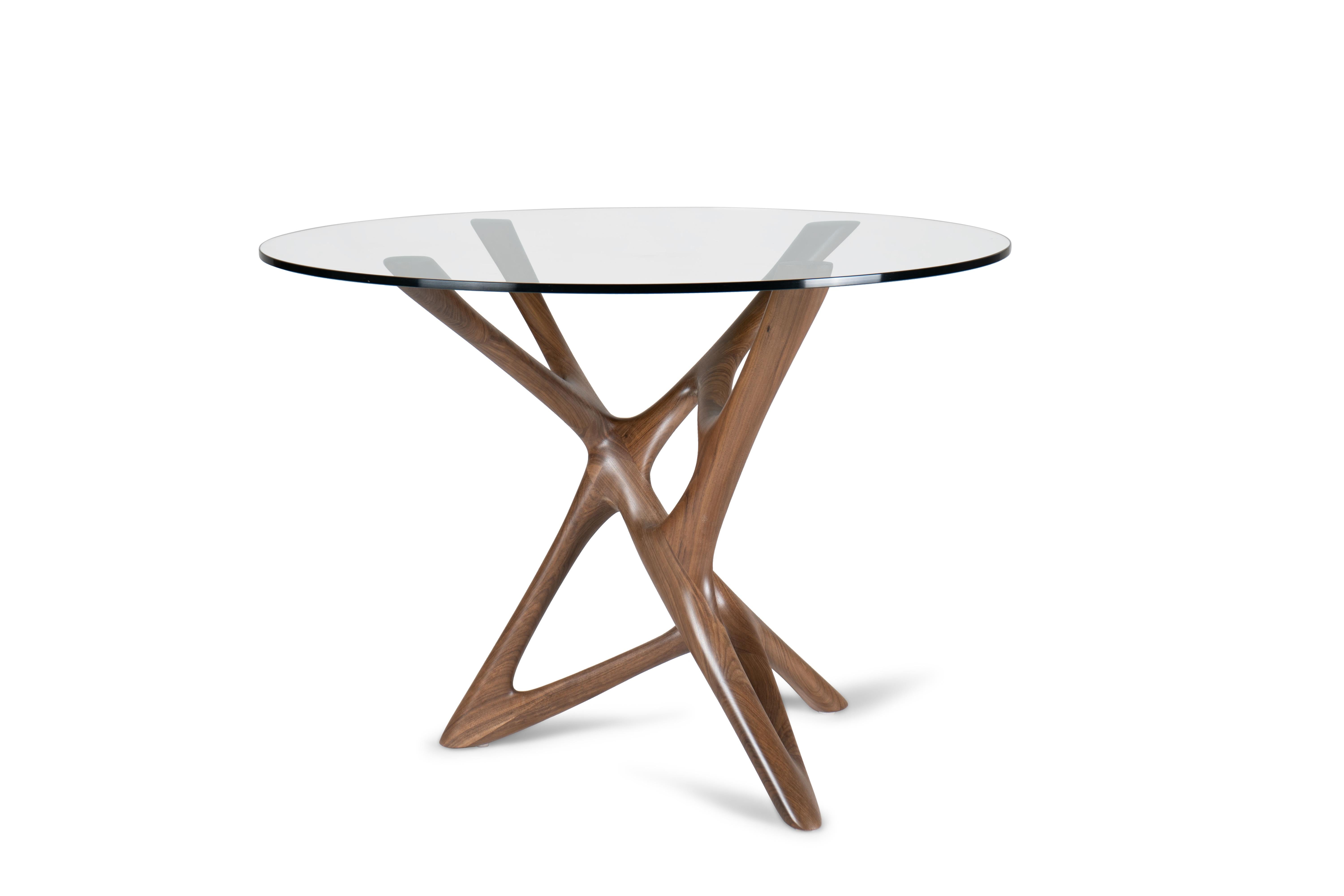 American Ava Center Table, Natural stain on Walnut with Glass Top by Amorph For Sale