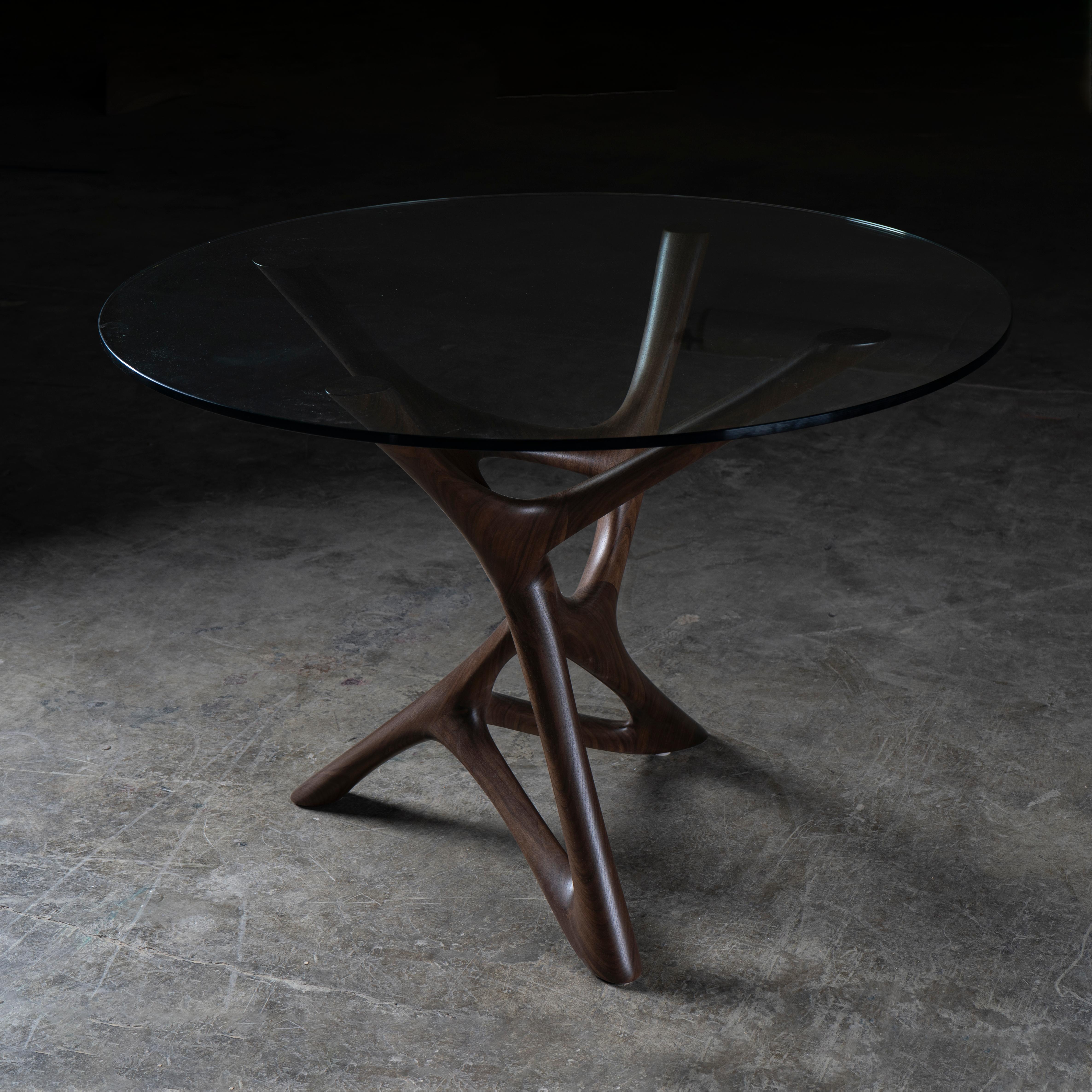 Ava Center Table, Natural stain on Walnut with Glass Top by Amorph In New Condition For Sale In Los Angeles, CA