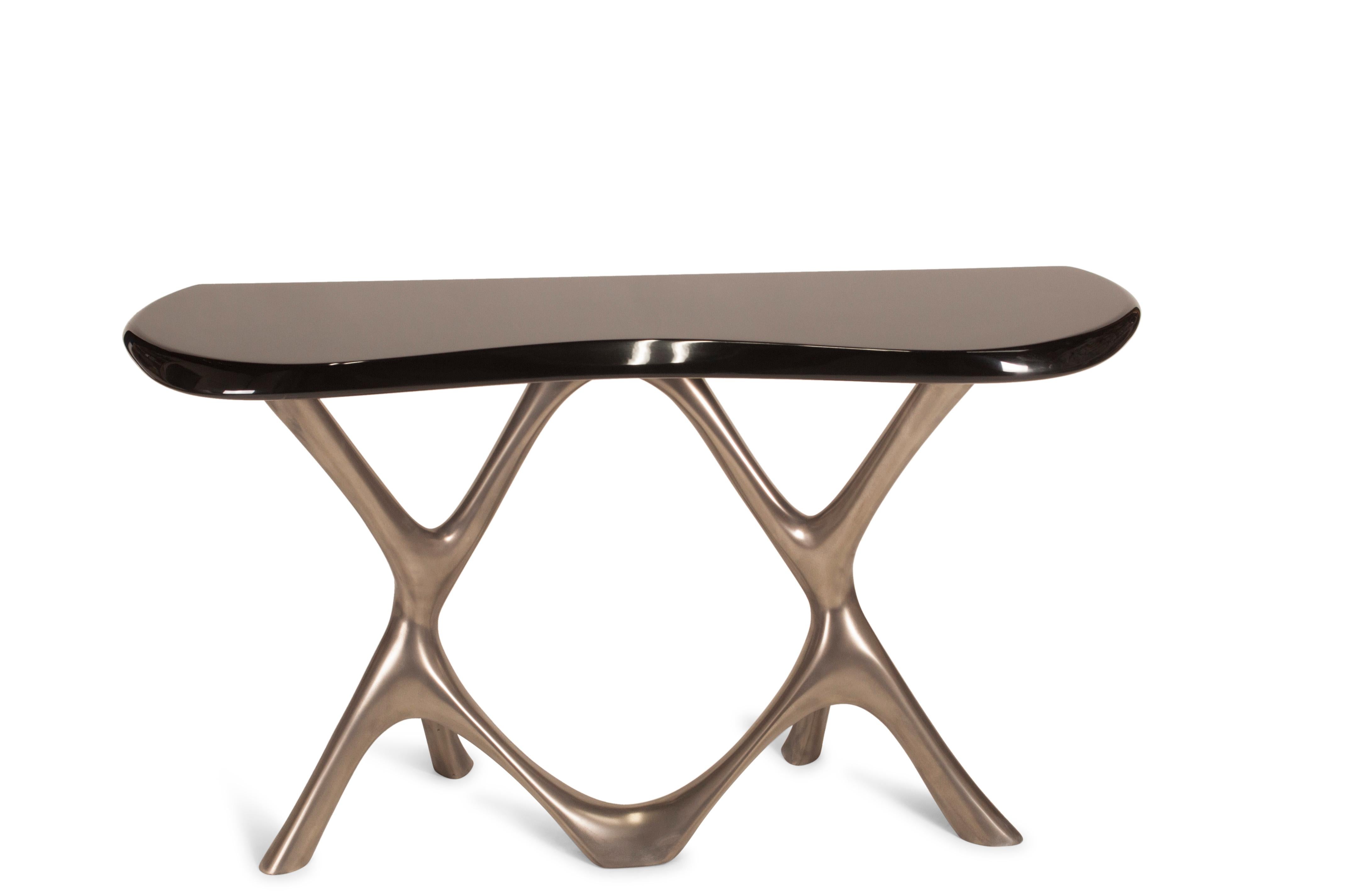 Modern Amorph Avatar Console Table in Nickel Finish with Black Lacquer