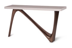 Console Aviva Amorph finition en bronze avec plateau laqué blanc