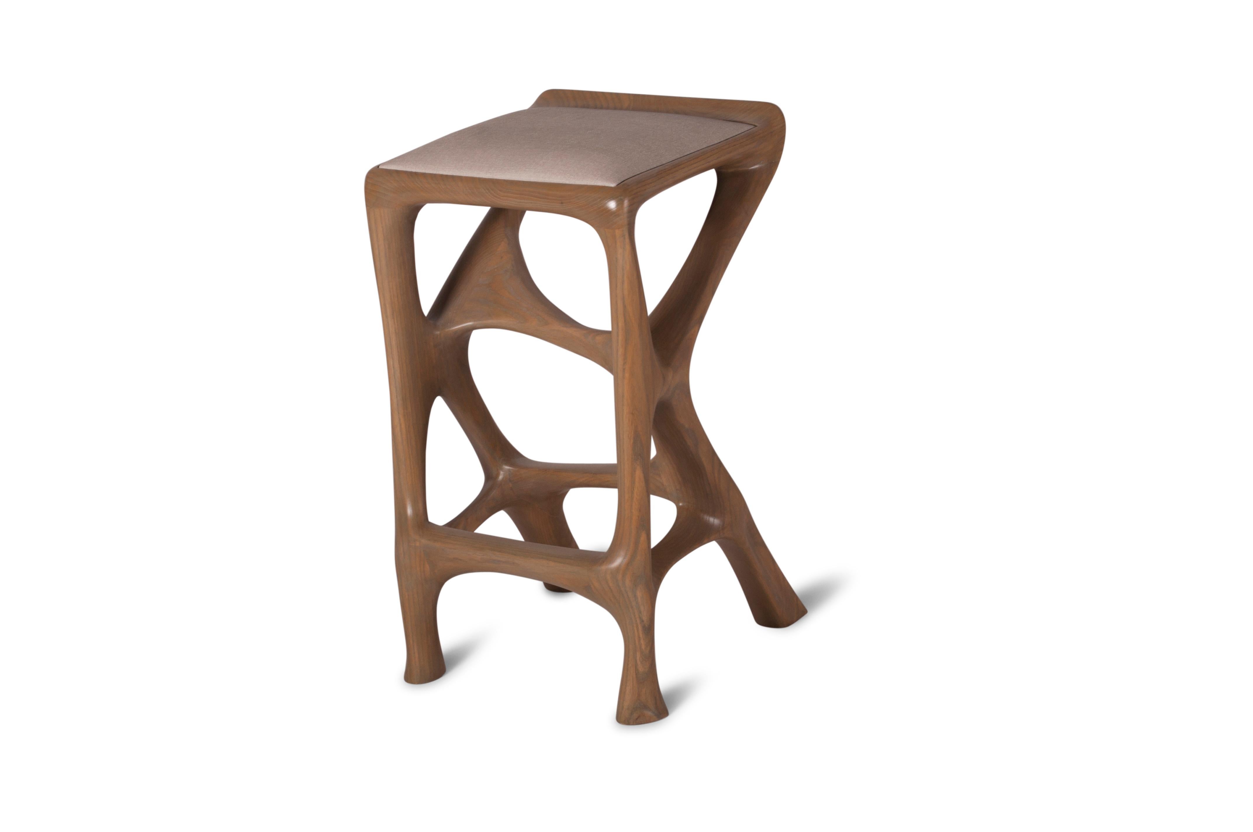 Barstool designed by Amorph made out of solid ashwood and leather. Stain color: Rusted walnut
Dimension: 31