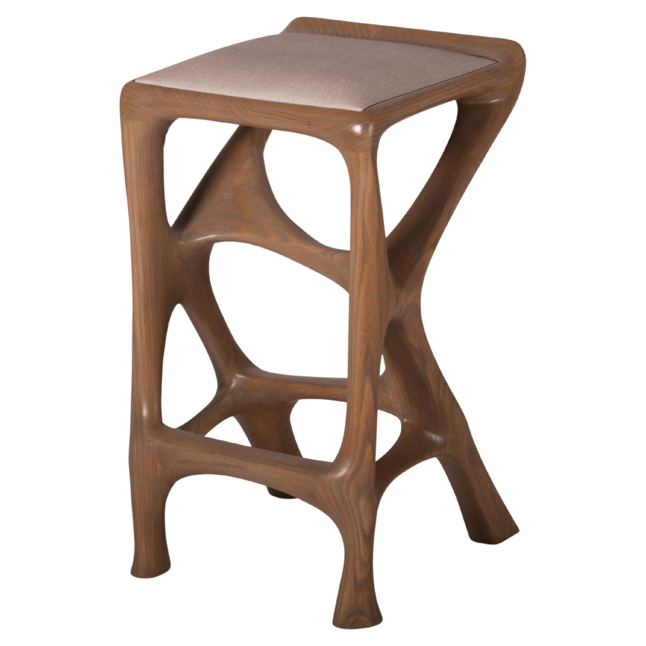 Amorph Chimera Contemporary Bar Stool, Stained Antique Oak with Upholstery For Sale