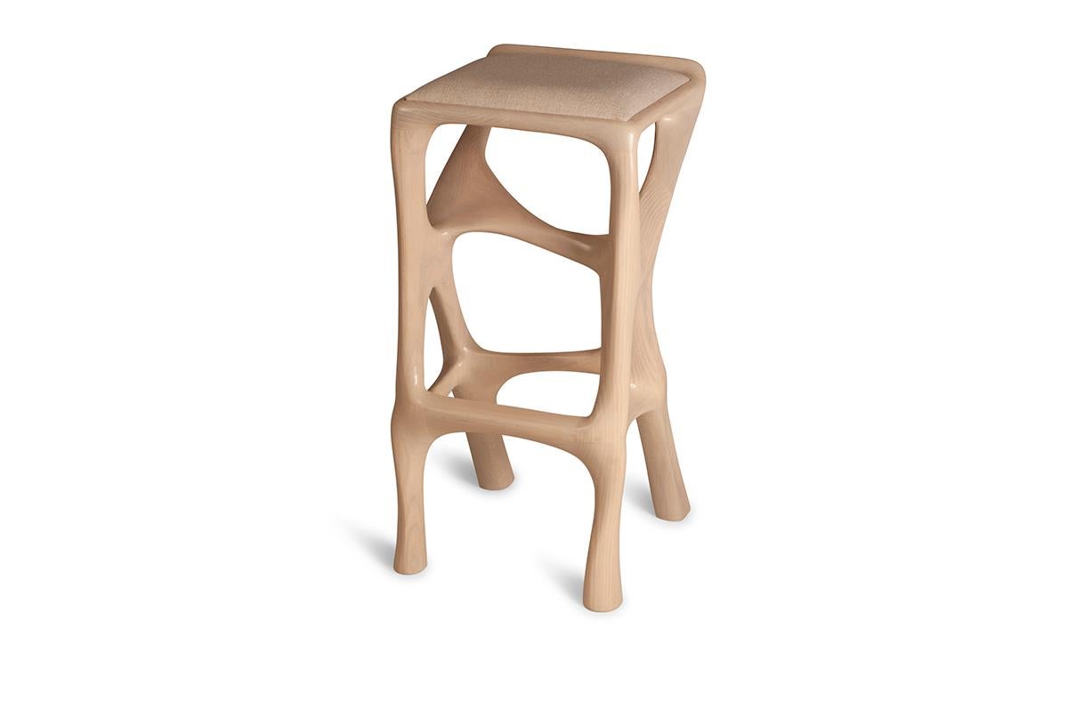 American Amorph Chimera Bar Stool Asian Sand stain on Ash wood with Upholstery For Sale