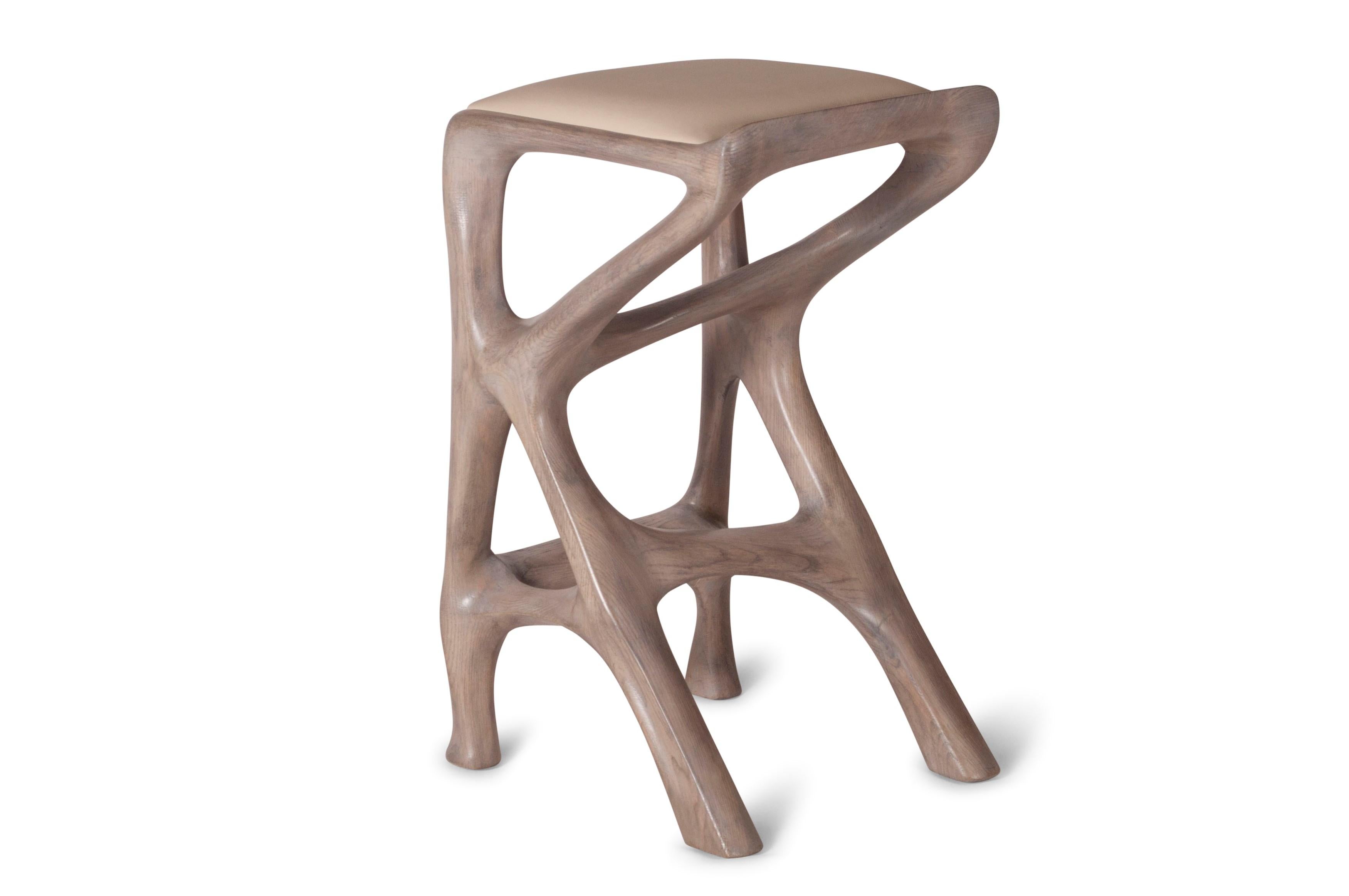 American Amorph Chimera Bar Stool in Gray Oak stain on Ash wood counter height For Sale