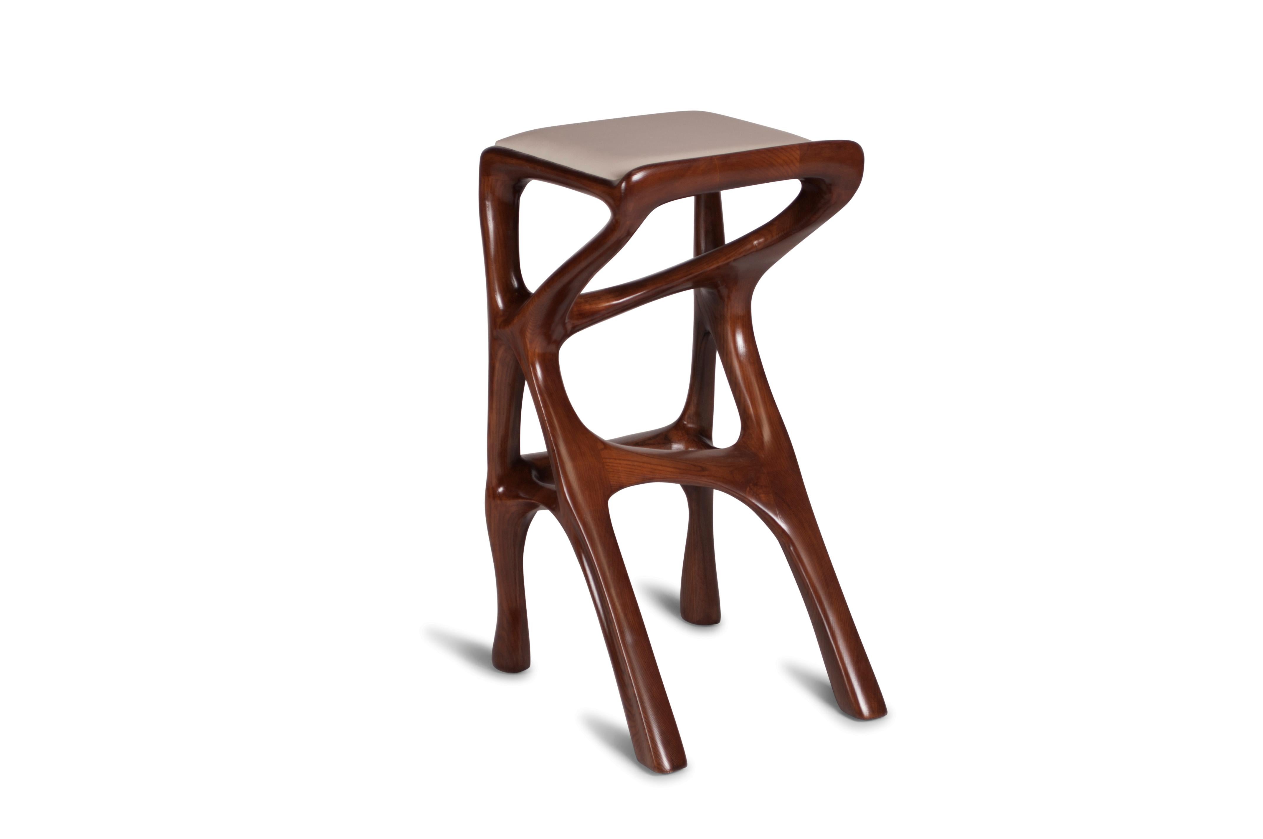 Modern Amorph Chimera Bar Stool, Stained Walnut For Sale