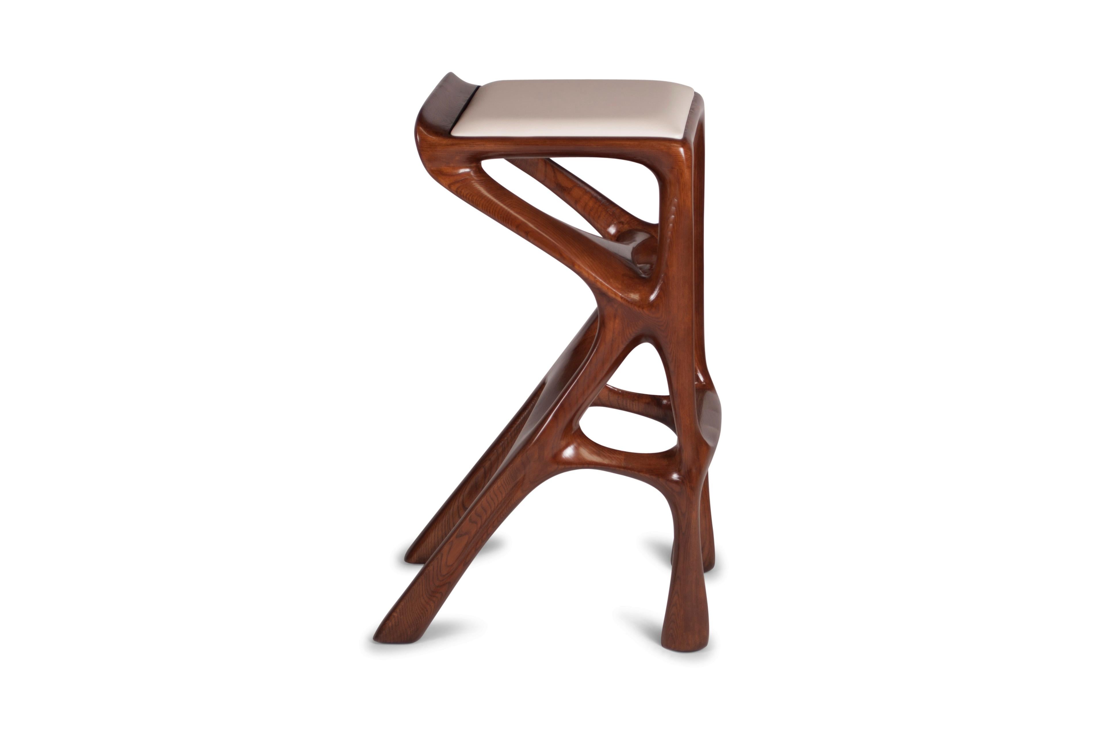 American Amorph Chimera Bar Stool, Stained Walnut For Sale