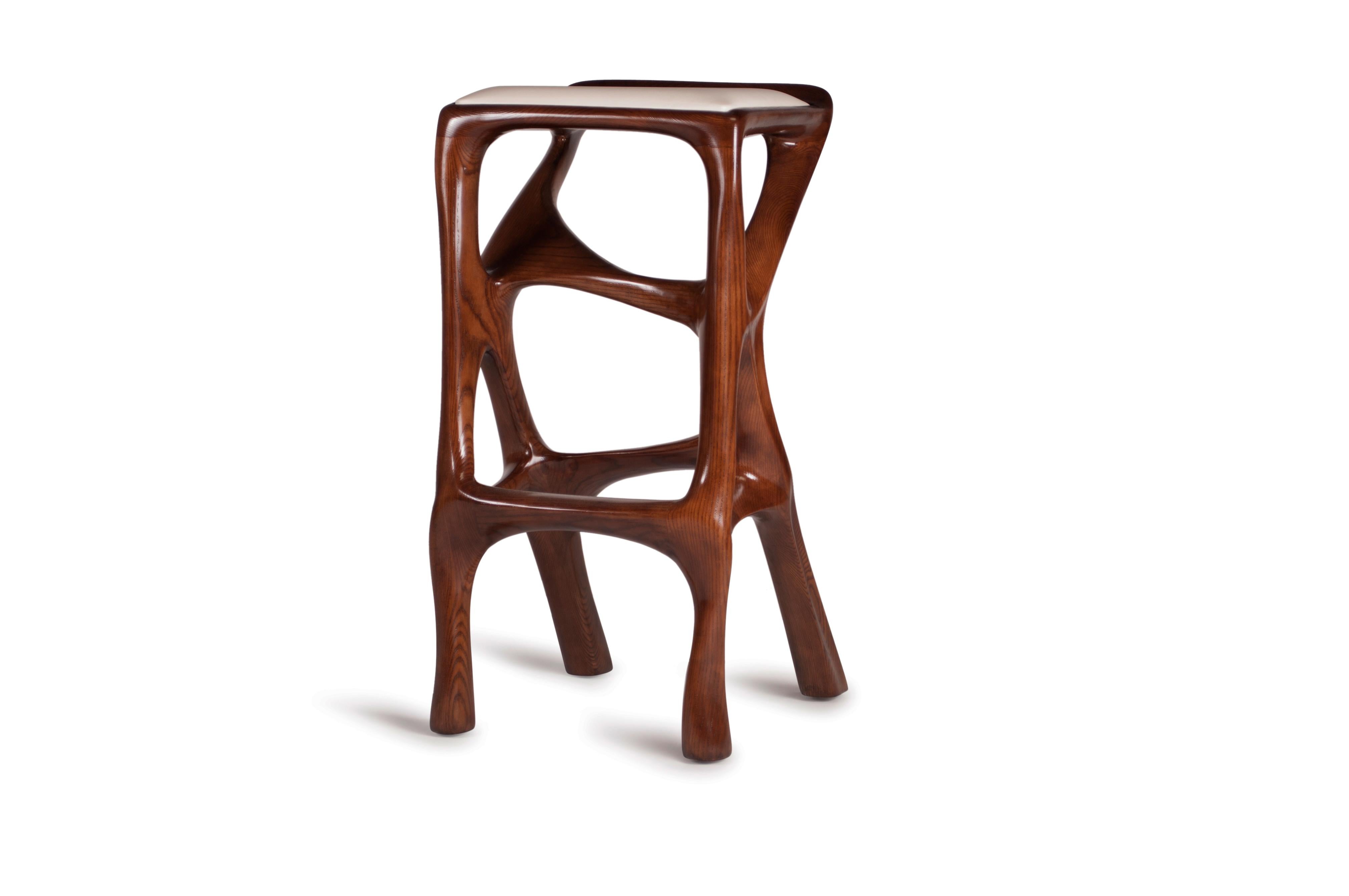 Carved Amorph Chimera Bar Stool, Stained Walnut For Sale