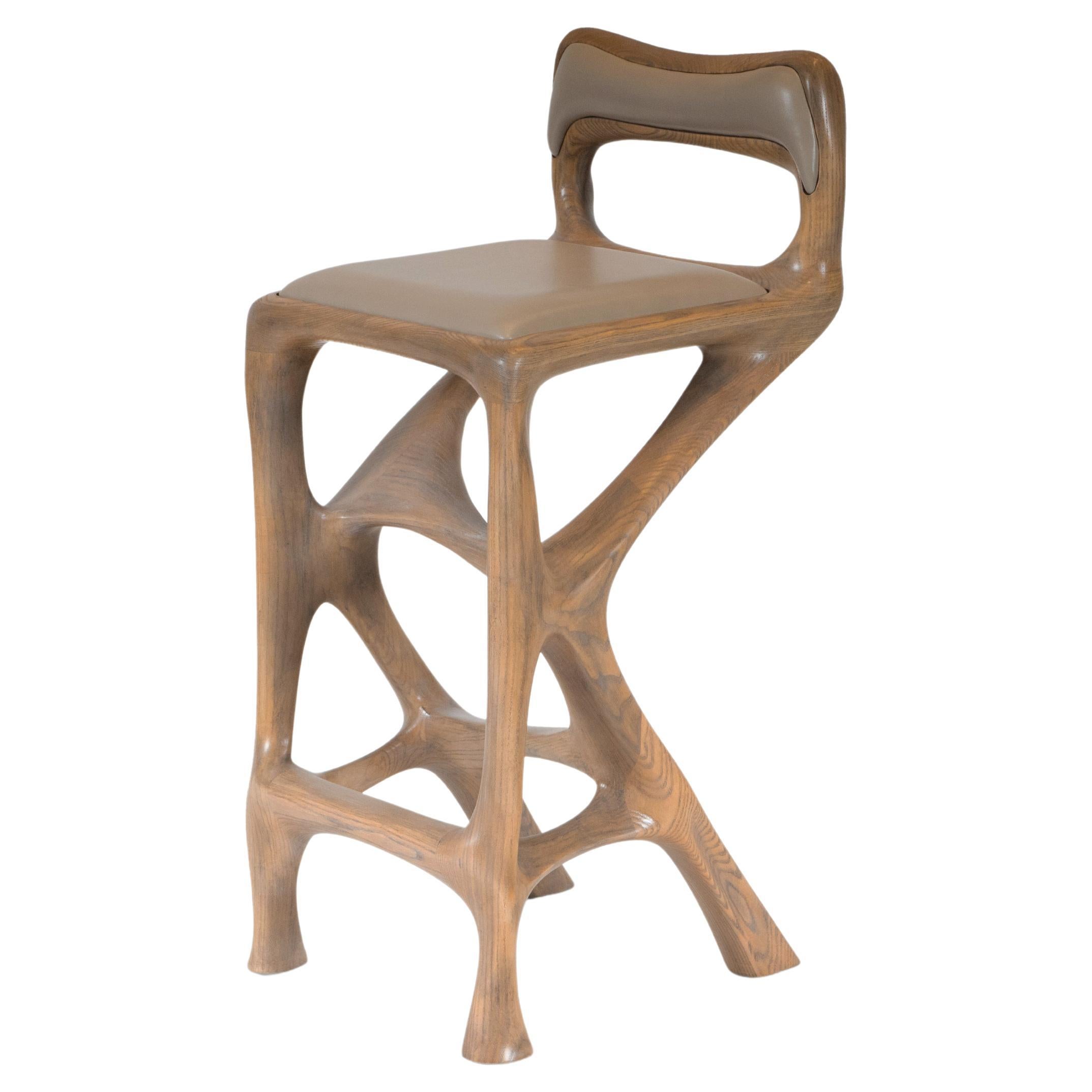 Amorph Chimera Bar Stool with Back in Antique Oak stain on Ash wood 