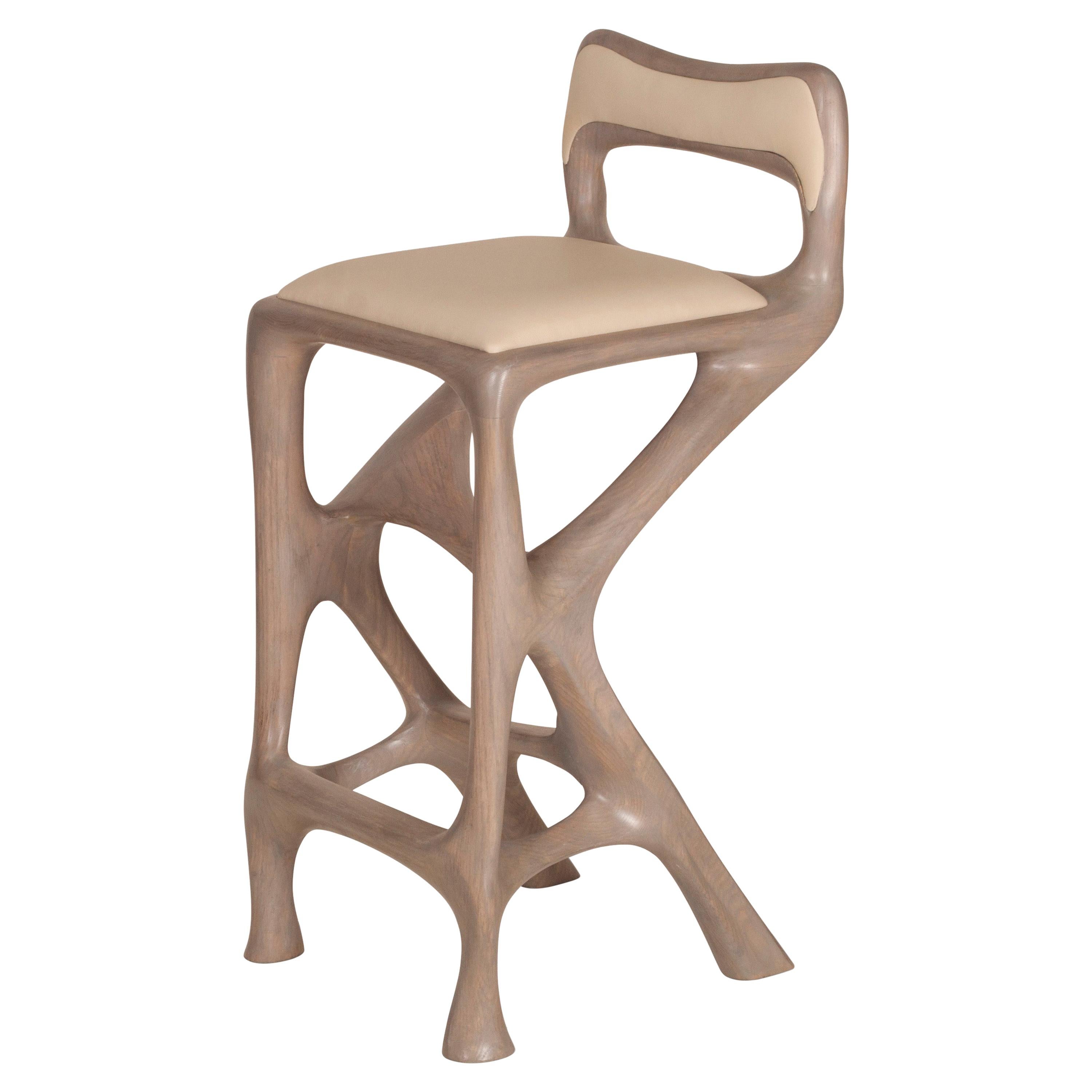 Amorph Chimera Bar Stool with Back in Gray Oak stain on Ash wood  For Sale