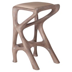 Chimera Bar Stool, Gray Oak stain, Ash wood, with Leather Upholstery by Amorph
