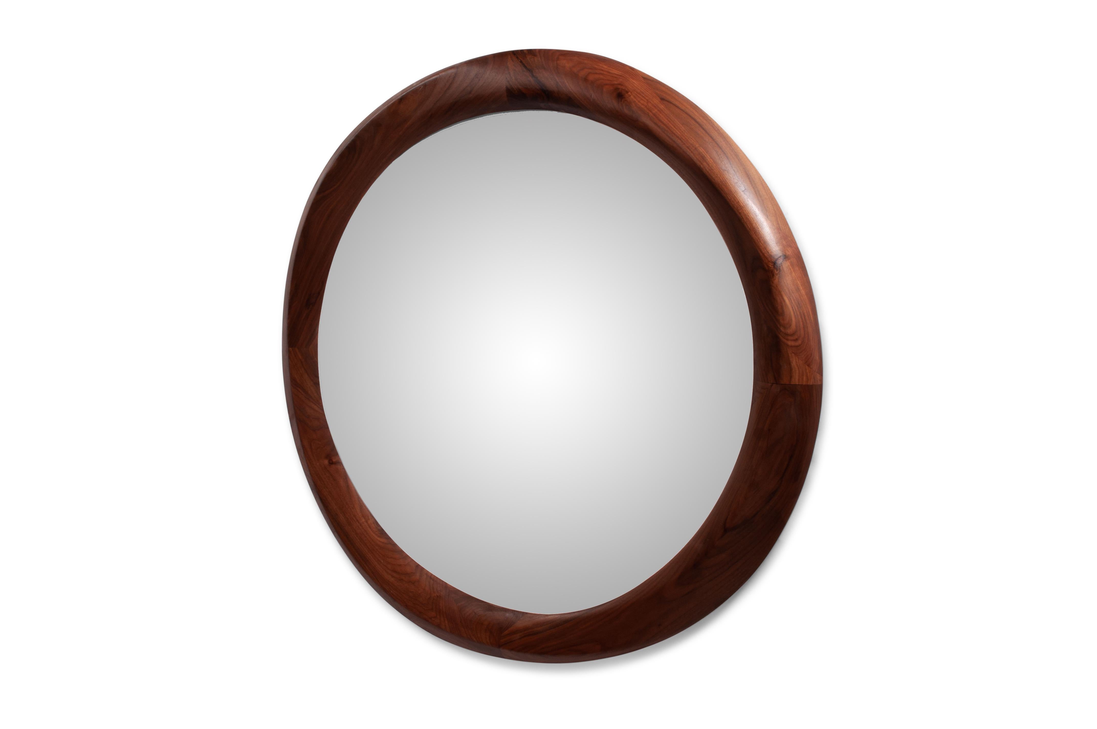 Modern Amorph Contemporary Chiara Mirror Solid Walnut Wood Natural Stain For Sale