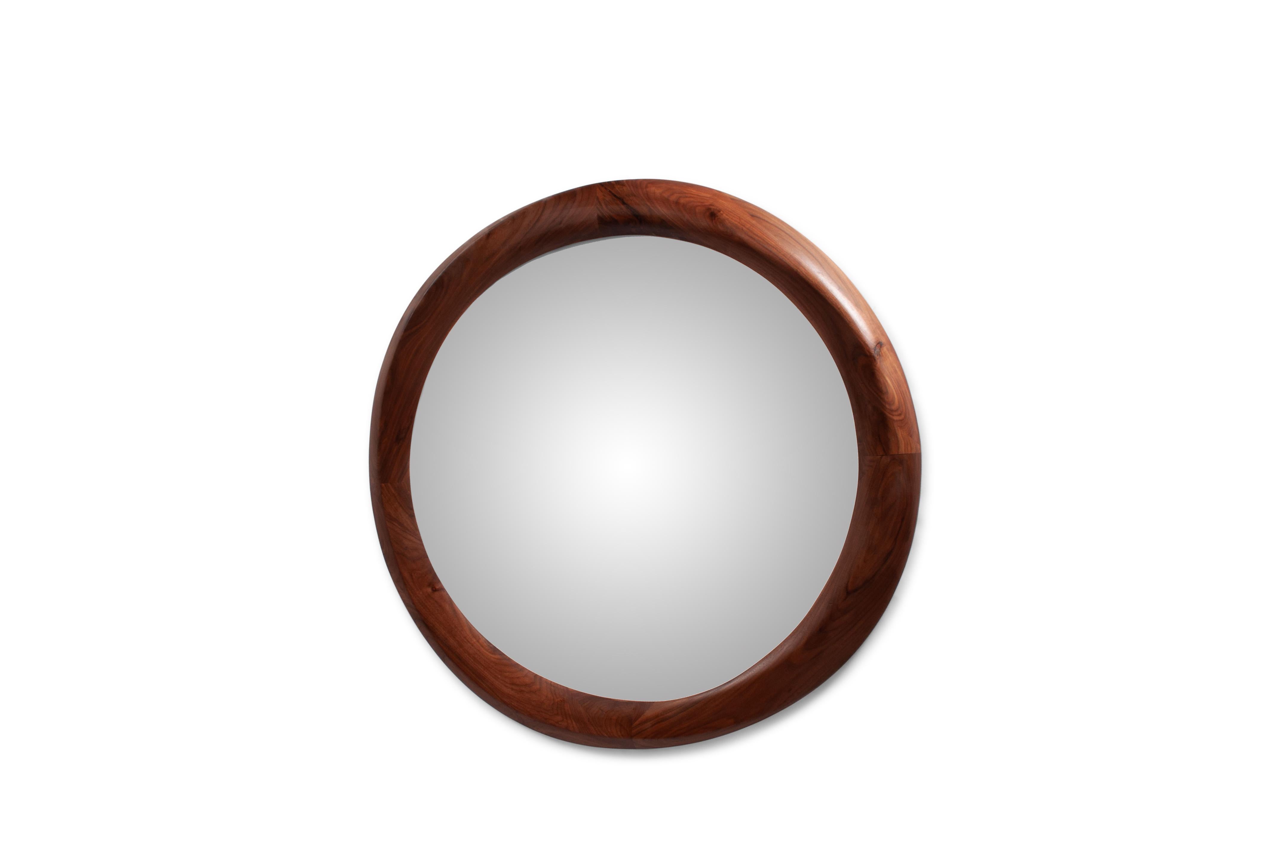 American Amorph Contemporary Chiara Mirror Solid Walnut Wood Natural Stain For Sale