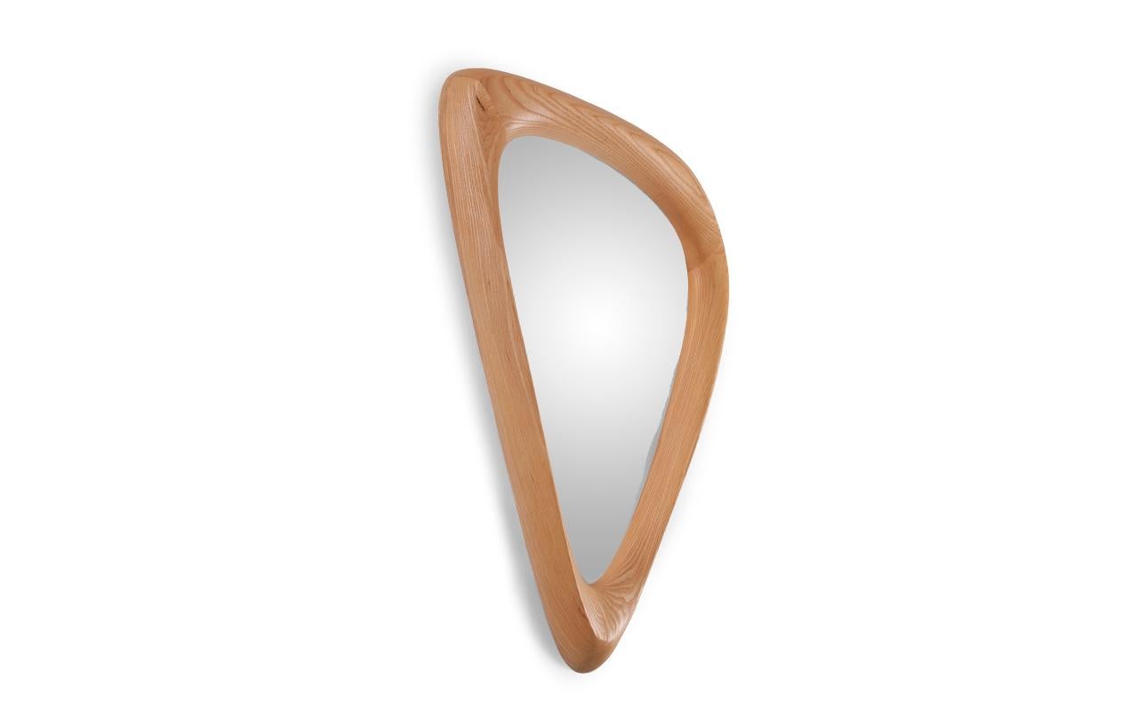 Modern Amorph Cuneate Mirror in Honey stain on Ash wood  For Sale