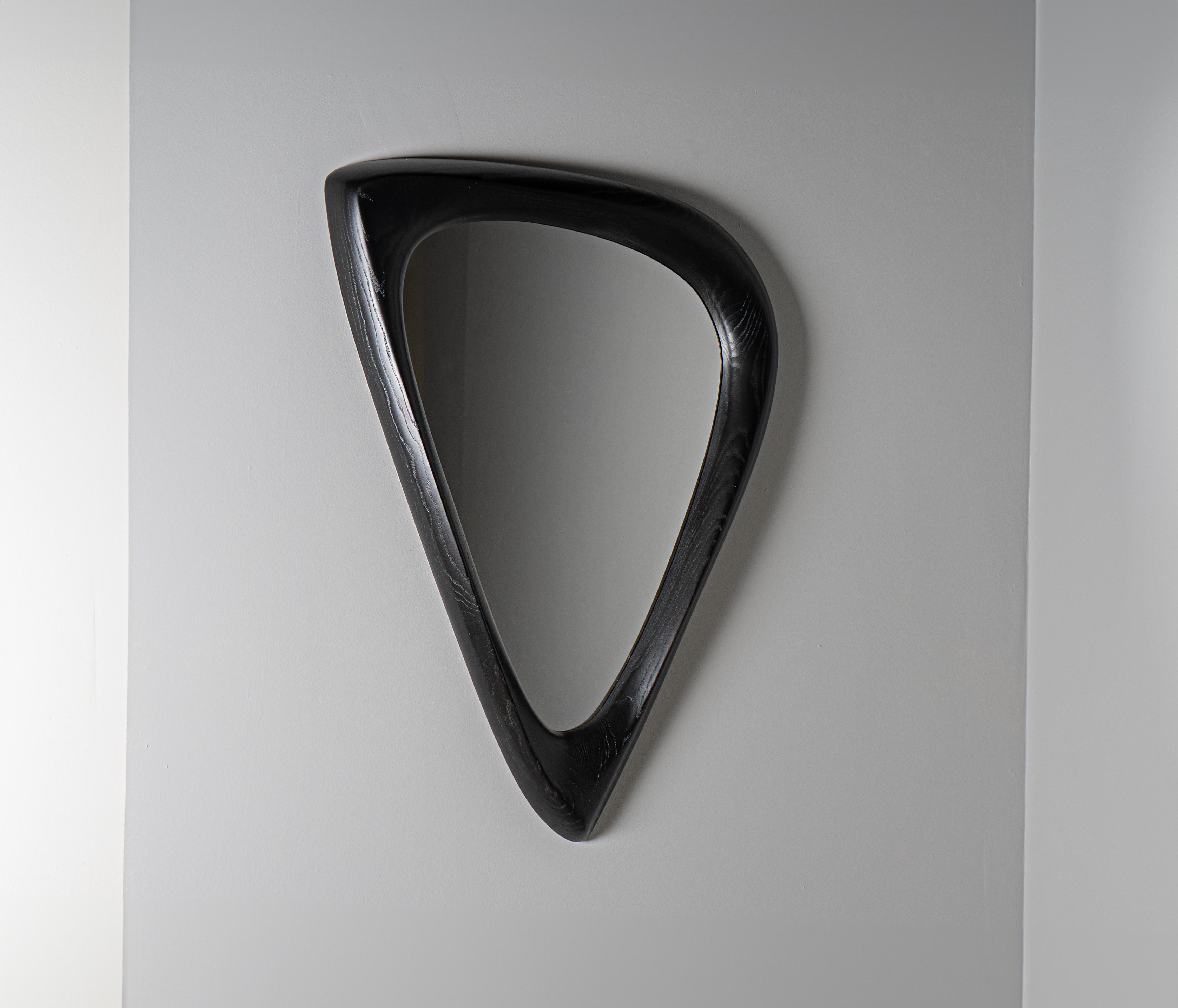 Carved Cuneate wall Mirror, Ebony stain, Ash Wood by Amorph For Sale