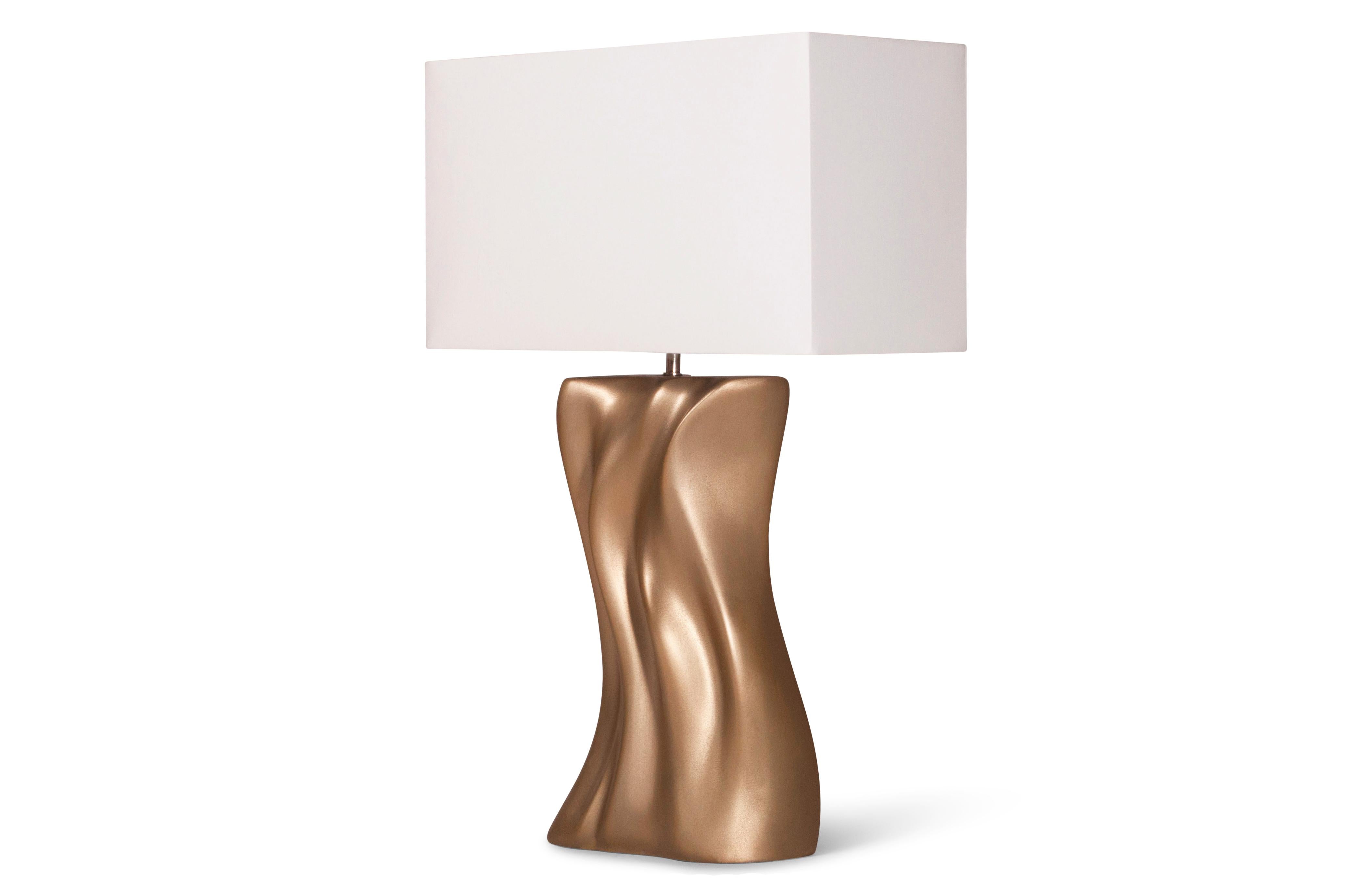 Carved Amorph Doris Table Lamp Gold Finish Ivory Silk Shade