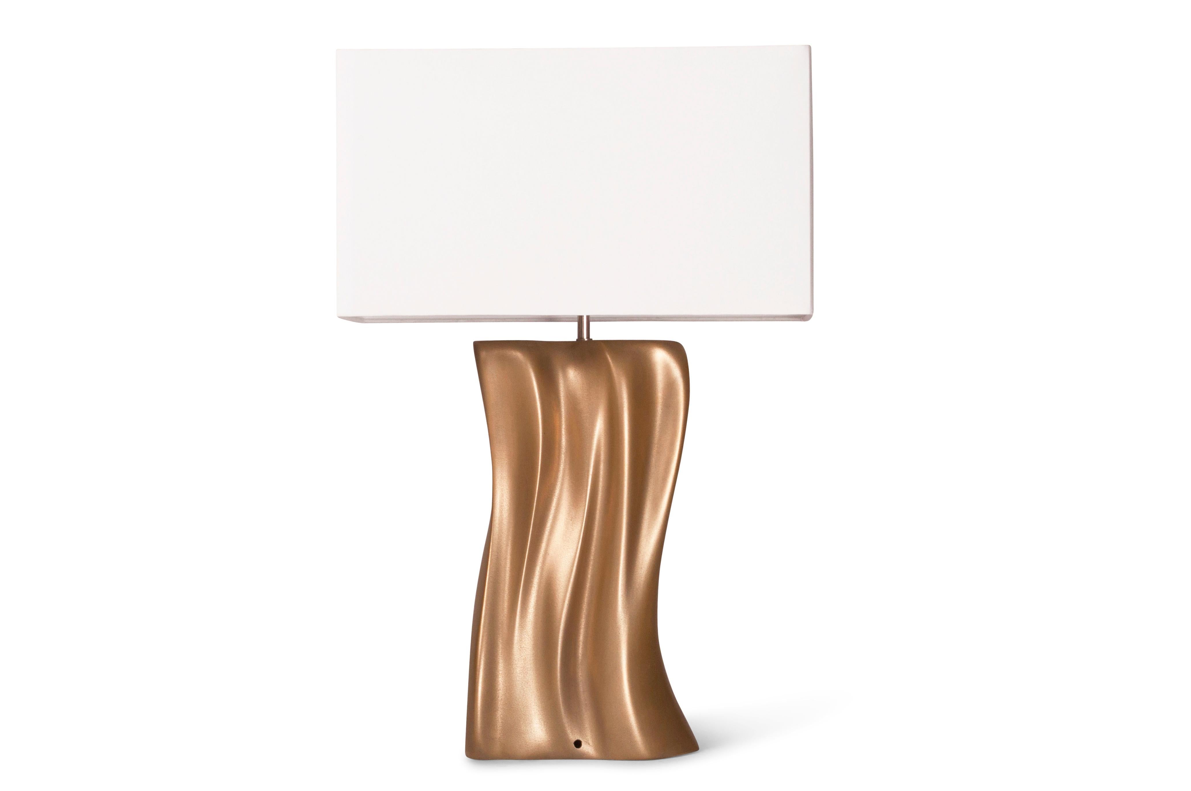 Contemporary Amorph Doris Table Lamp Gold Finish Ivory Silk Shade