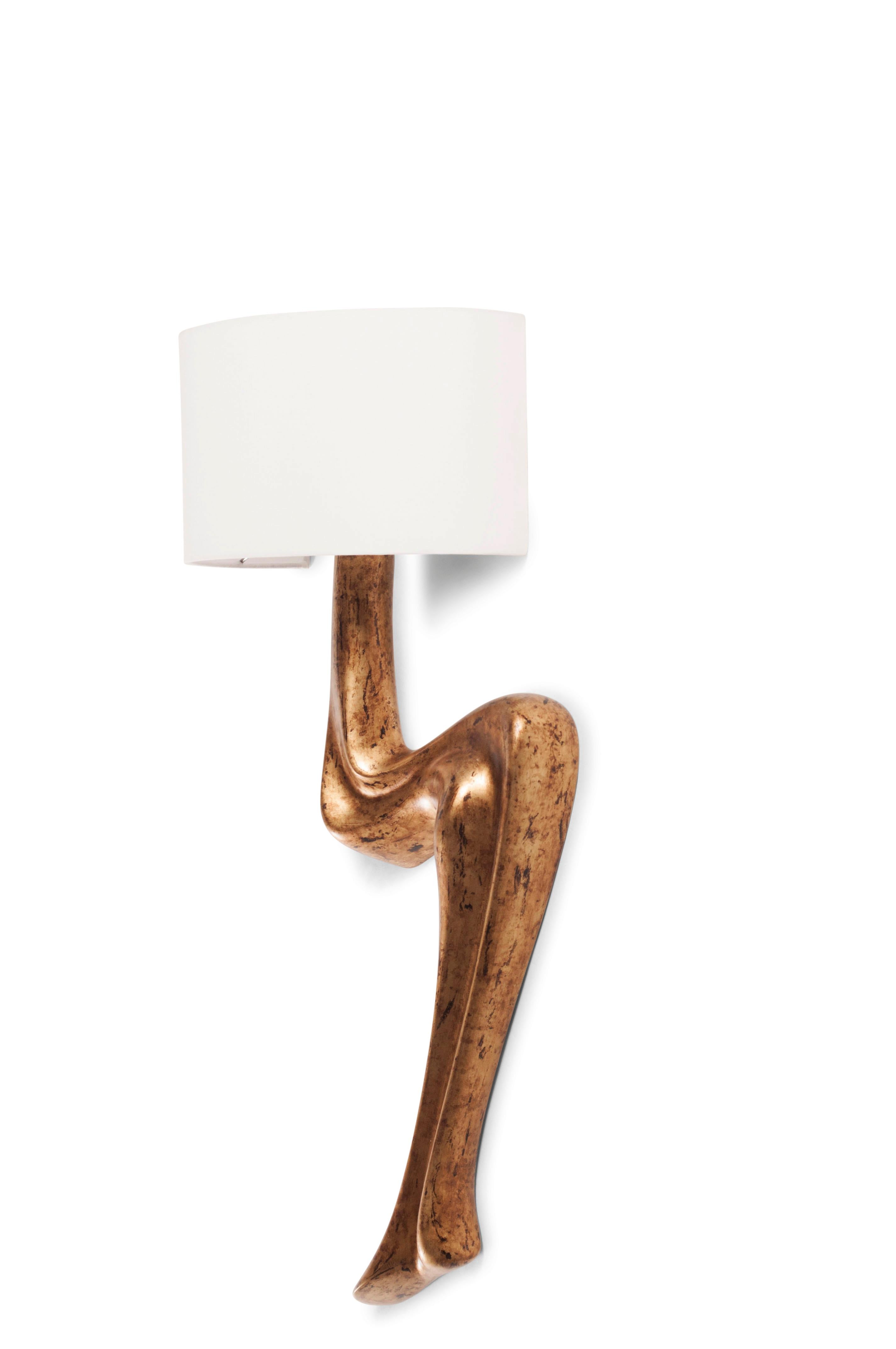 American Amorph Emma Sconces Wall Lighting in Rusted Gold Finish with Ivory Silk Shade For Sale