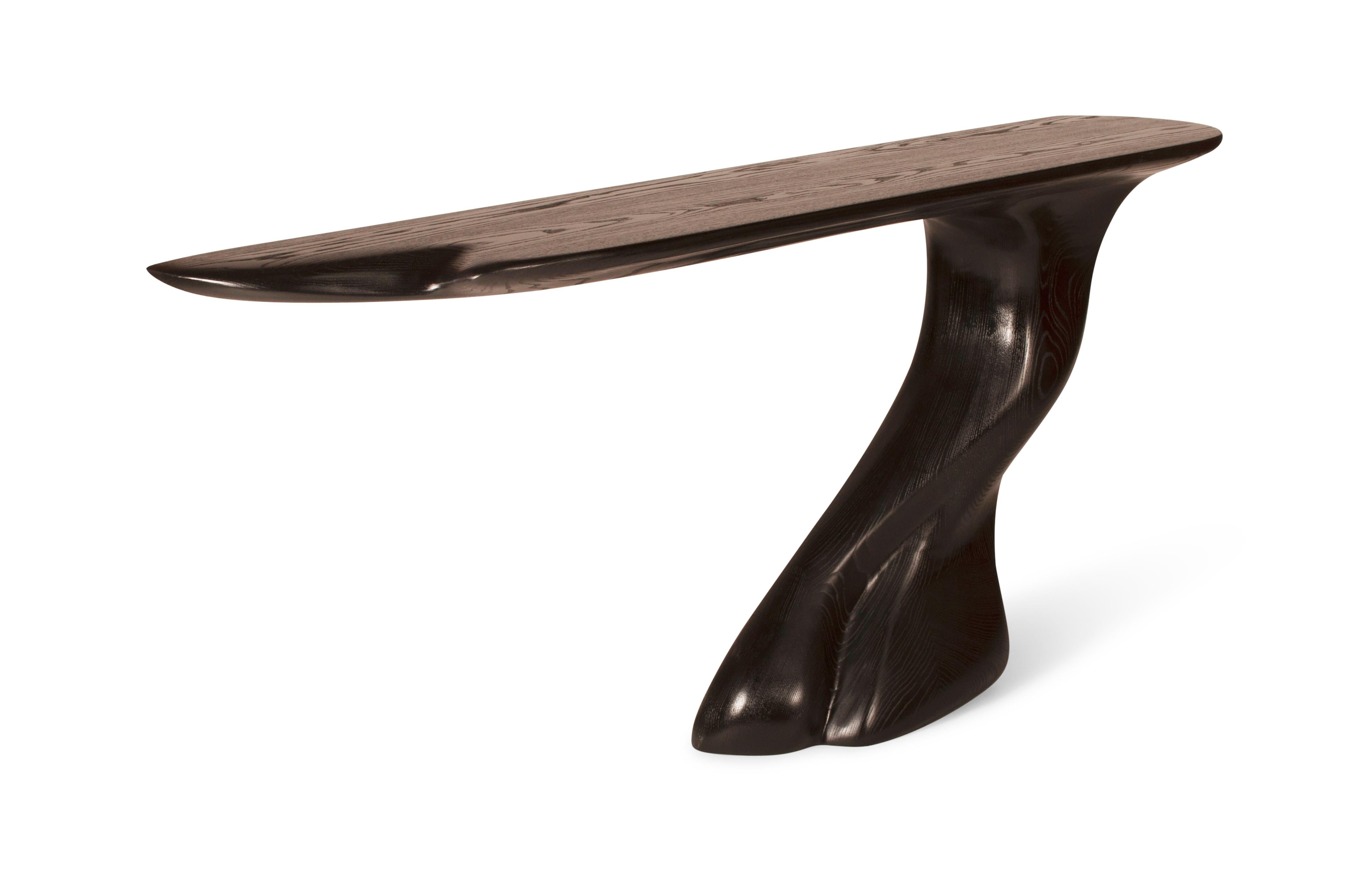 Organic Modern Amorph Frolic modern wall mounted Console, Ebony Stain on Ash wood Facing Right For Sale