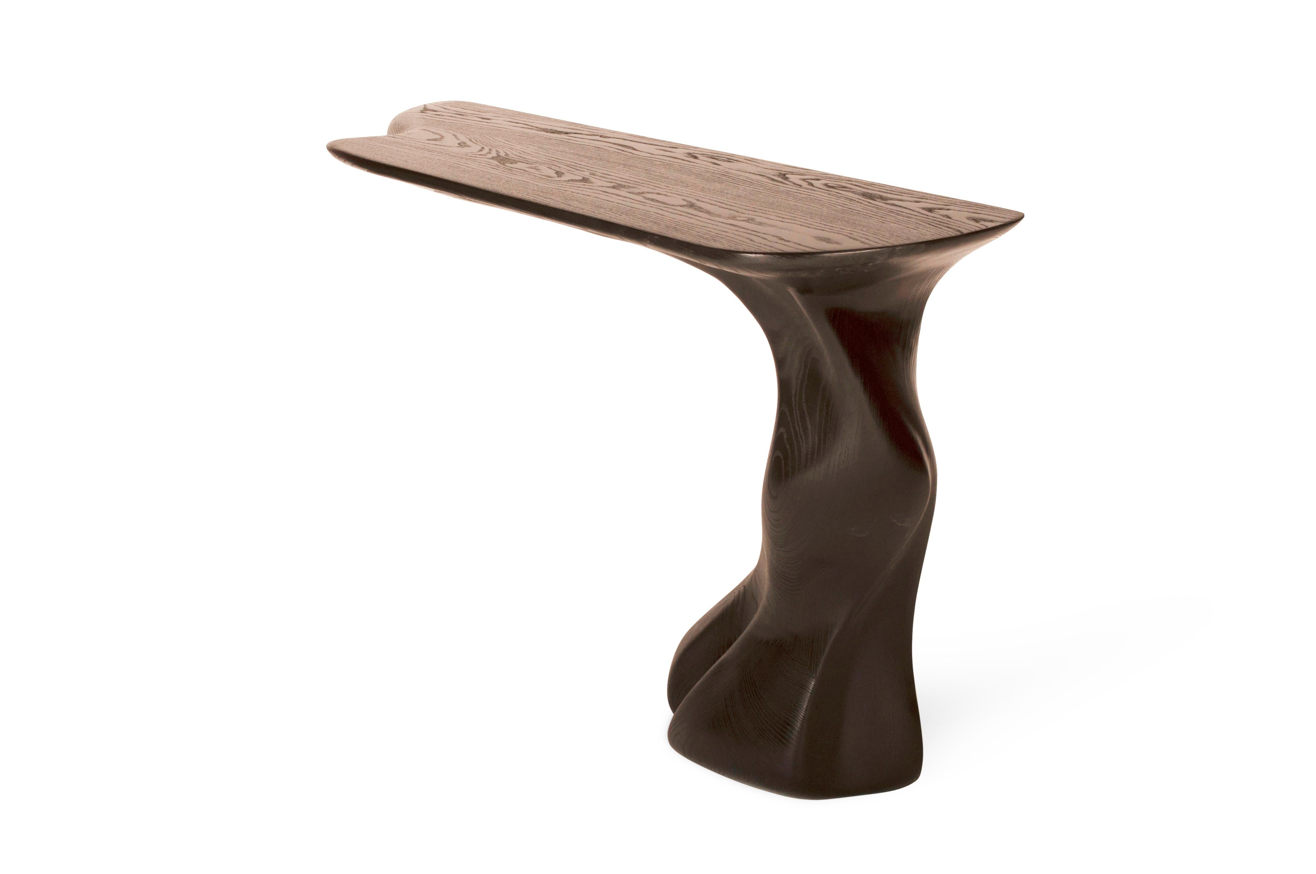 Contemporary Amorph Frolic modern wall mounted Console, Ebony Stain on Ash wood Facing Right For Sale