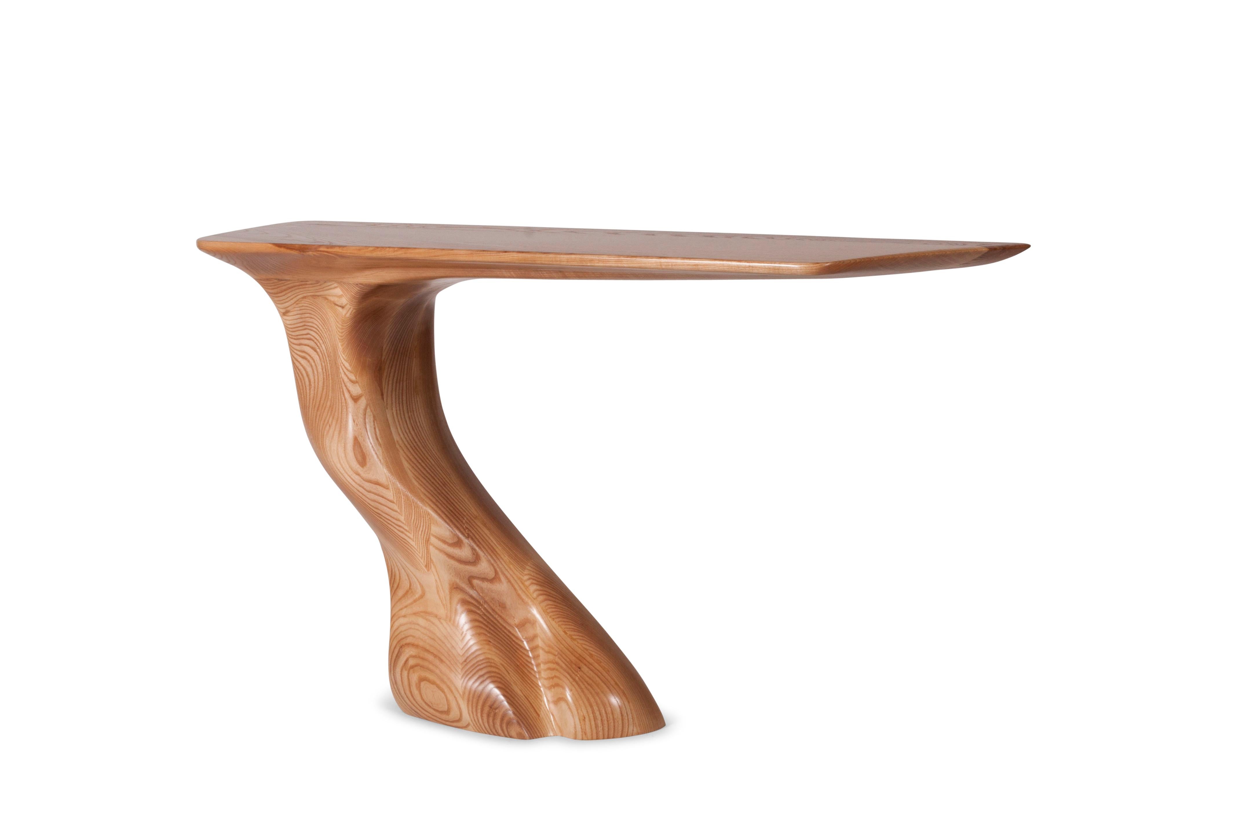 Modern Amorph Frolic Console Facing Right Solid Wood, Honey Stained For Sale