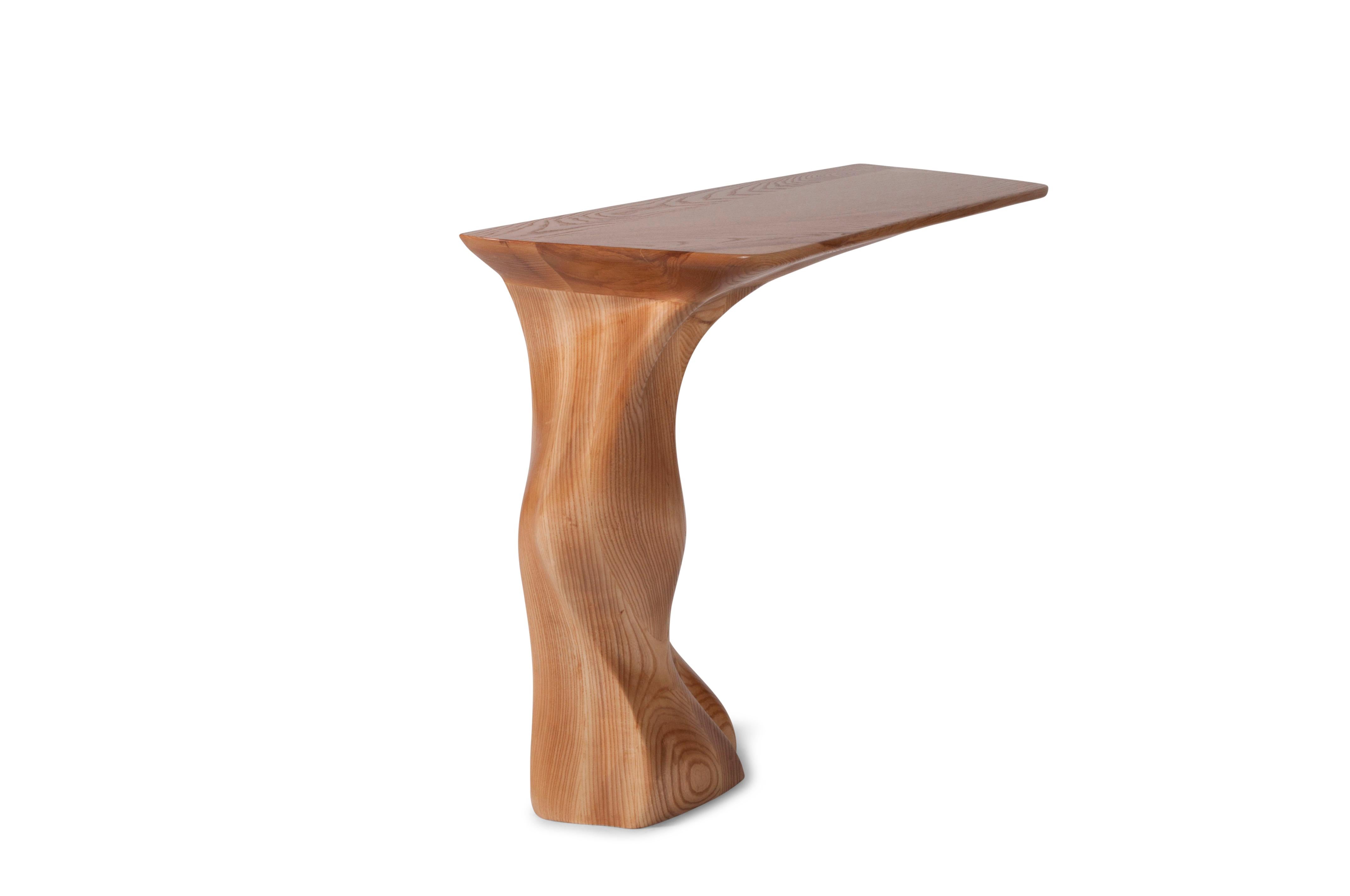 Contemporary Amorph Frolic Console Facing Right Solid Wood, Honey Stained For Sale