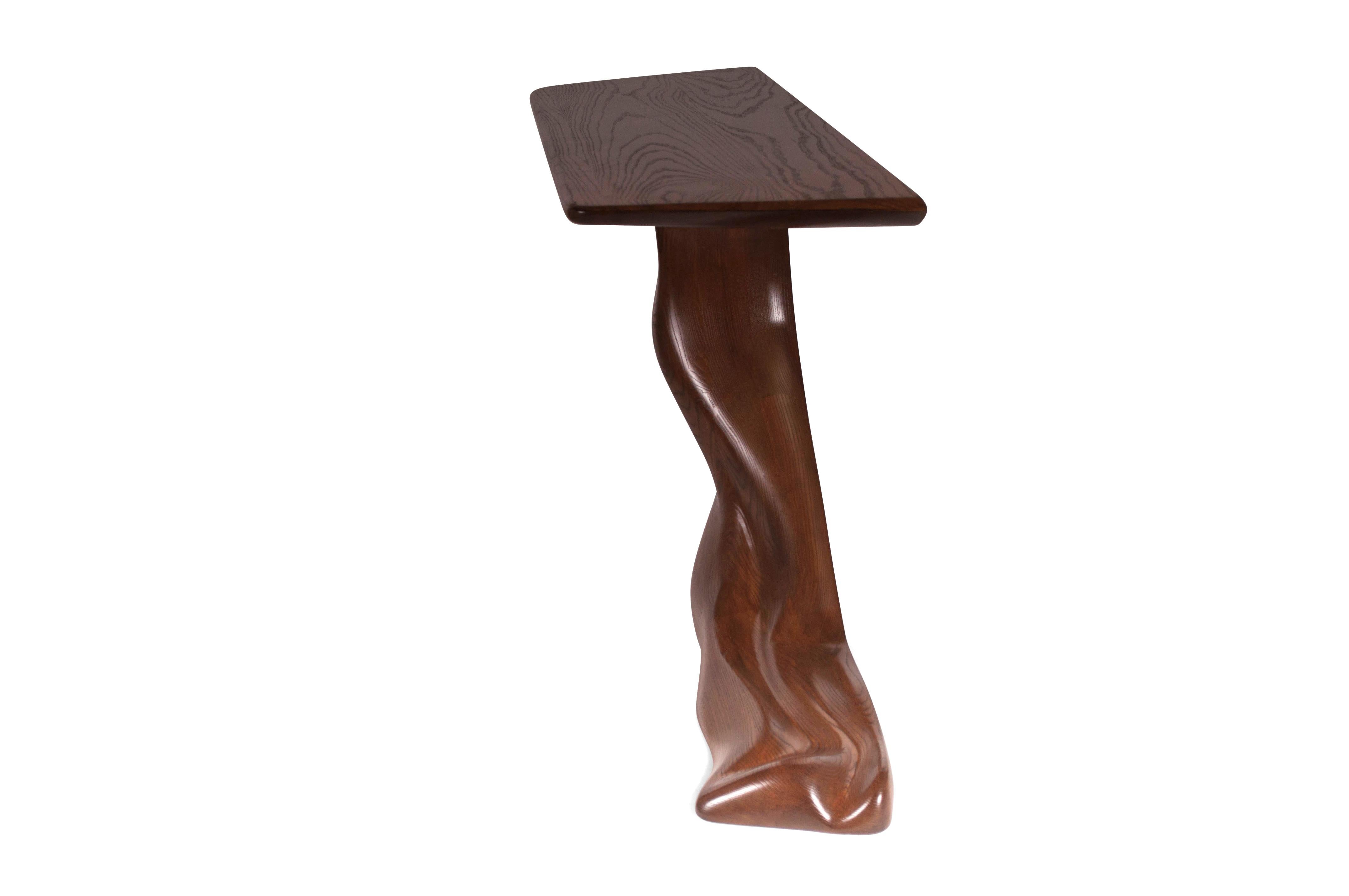 Contemporary Amorph Frolic Console Table in Walnut Stain on Ash wood with base For Sale