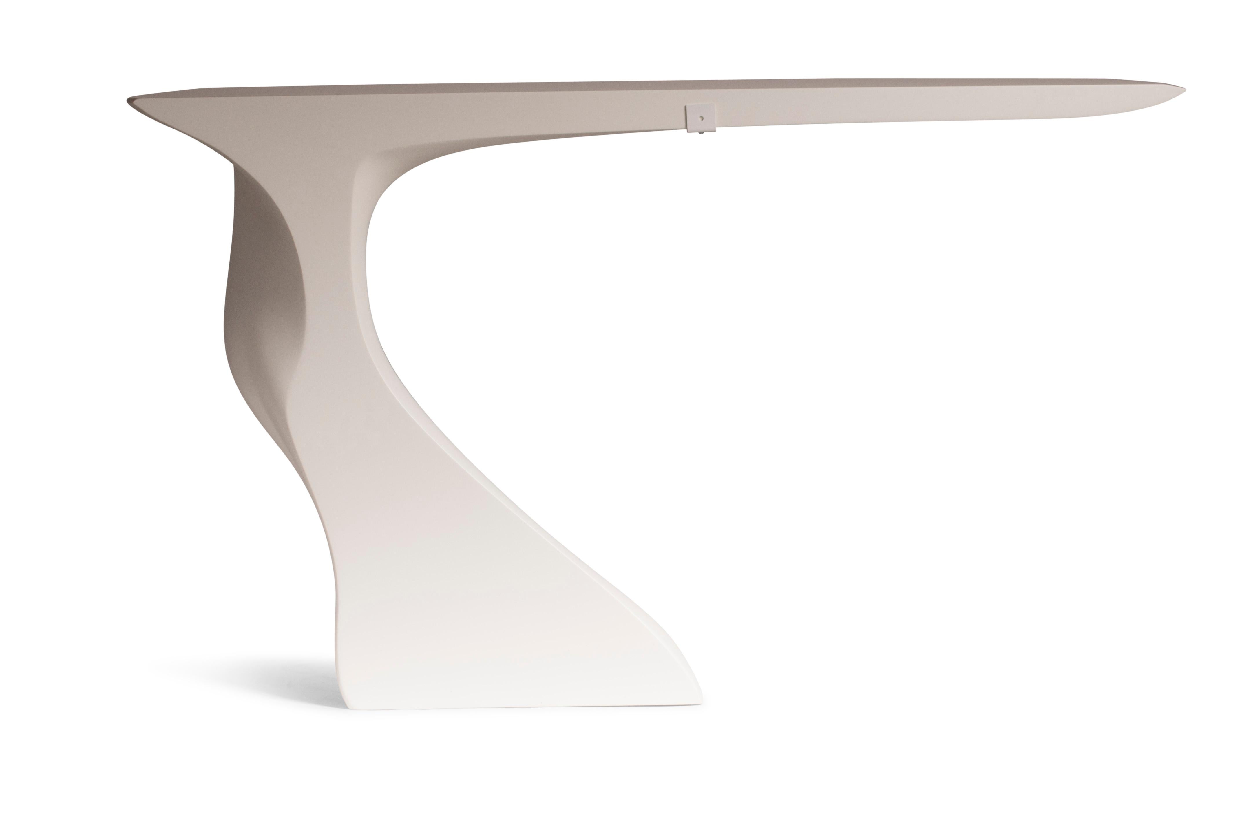 Carved Amorph Frolic Console Table, Wall-Mounted, White Matte, Facing Right For Sale