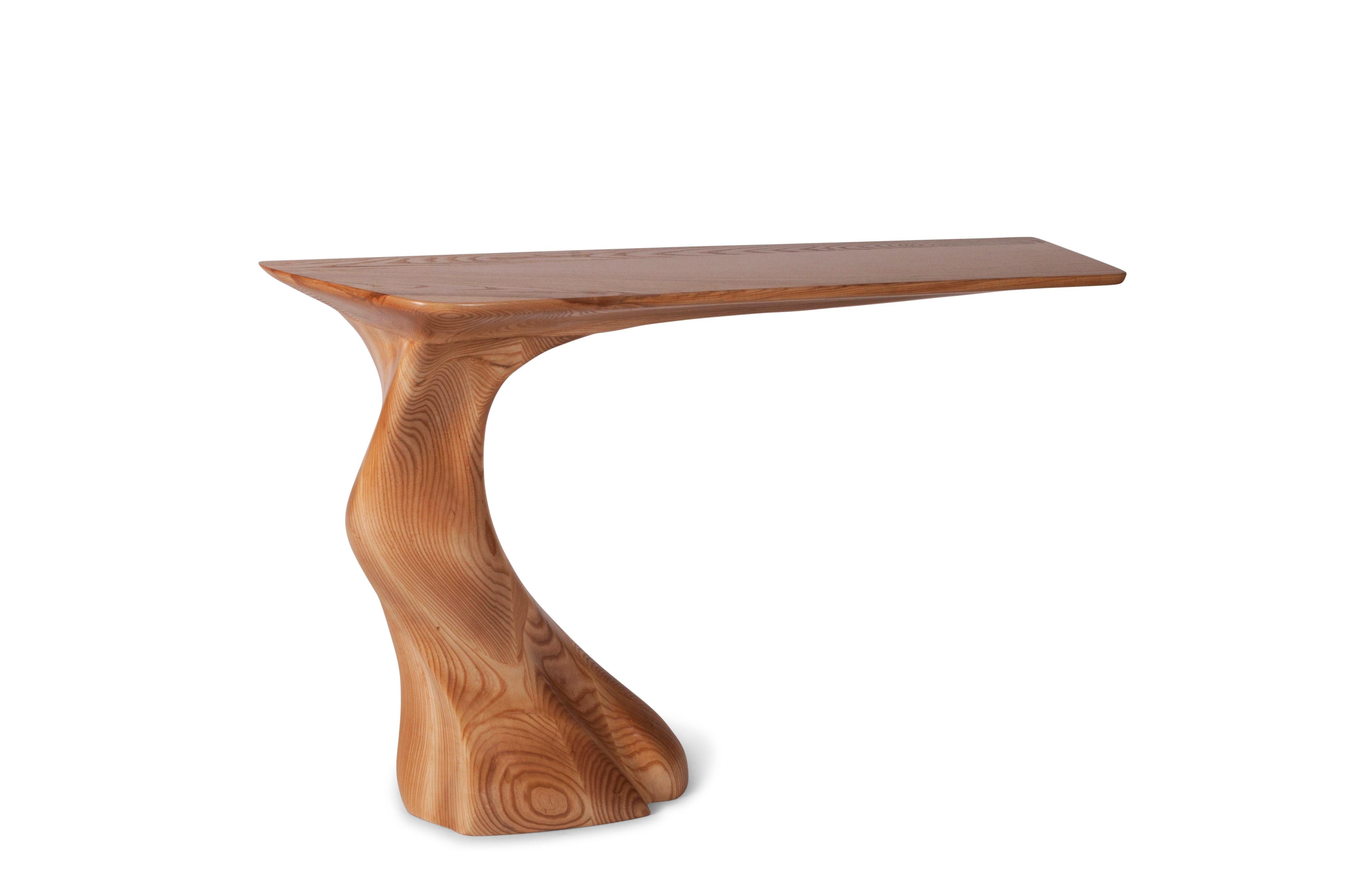 Carved Frolic wall mounted console table, Honey stain, Ash wood by Amorph For Sale
